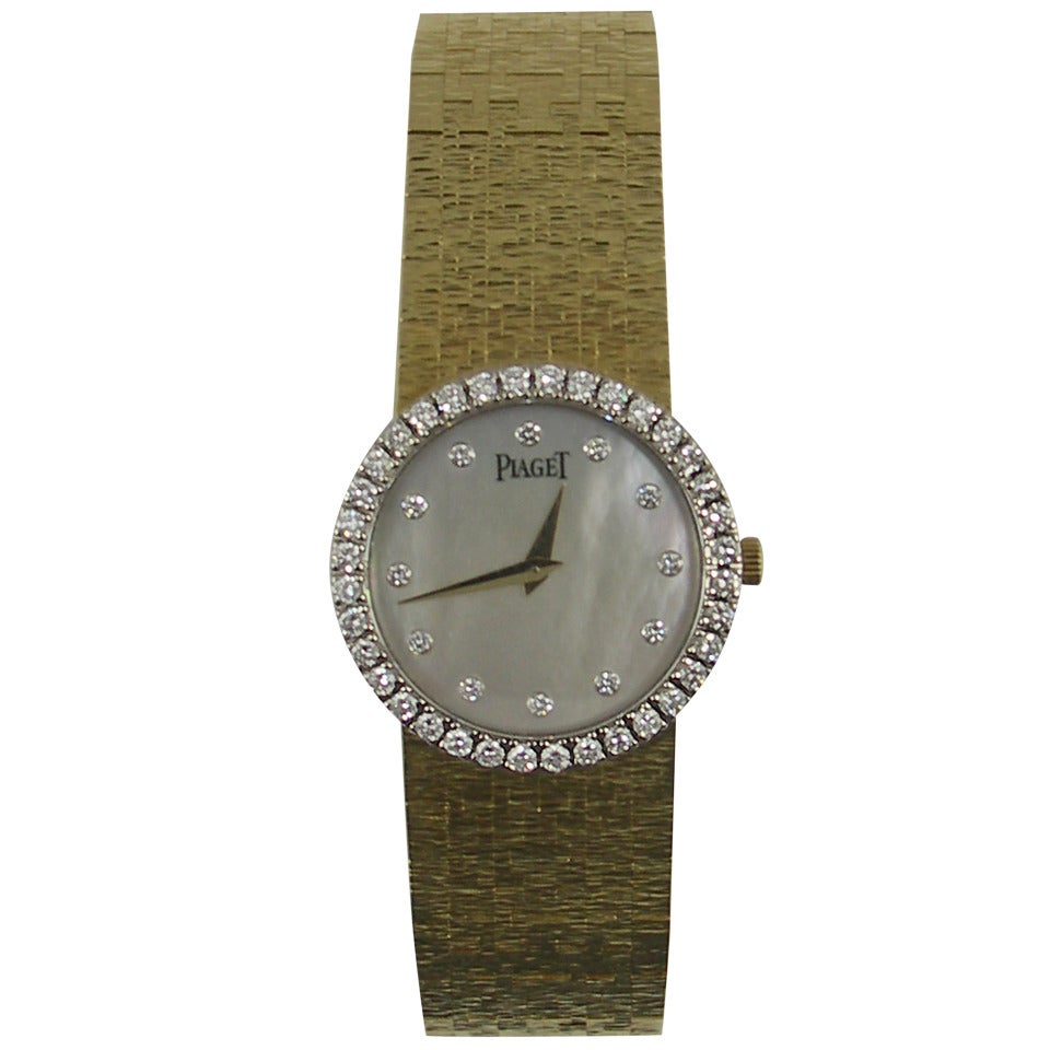 Piaget Lady's Yellow Gold Mother of Pearl Diamond Quartz Wristwatch