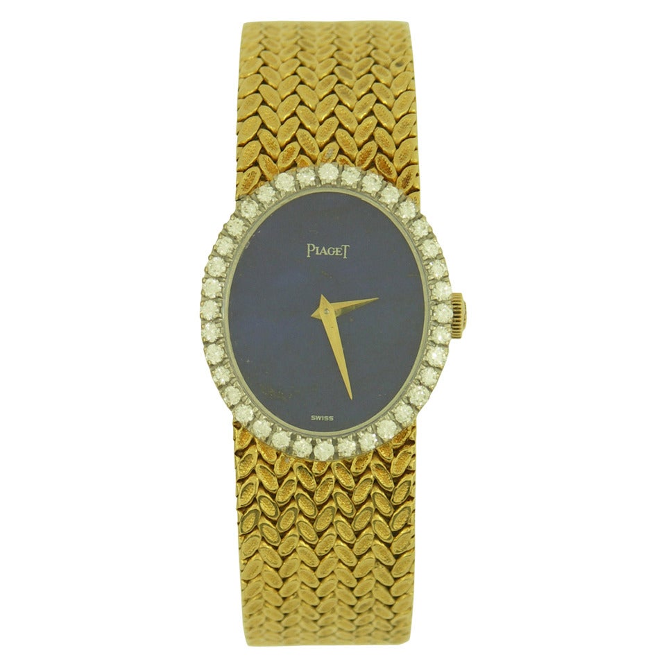 Piaget Lady's Yellow Gold Lapis Lazuli Dial Diamond Bezel Wristwatch