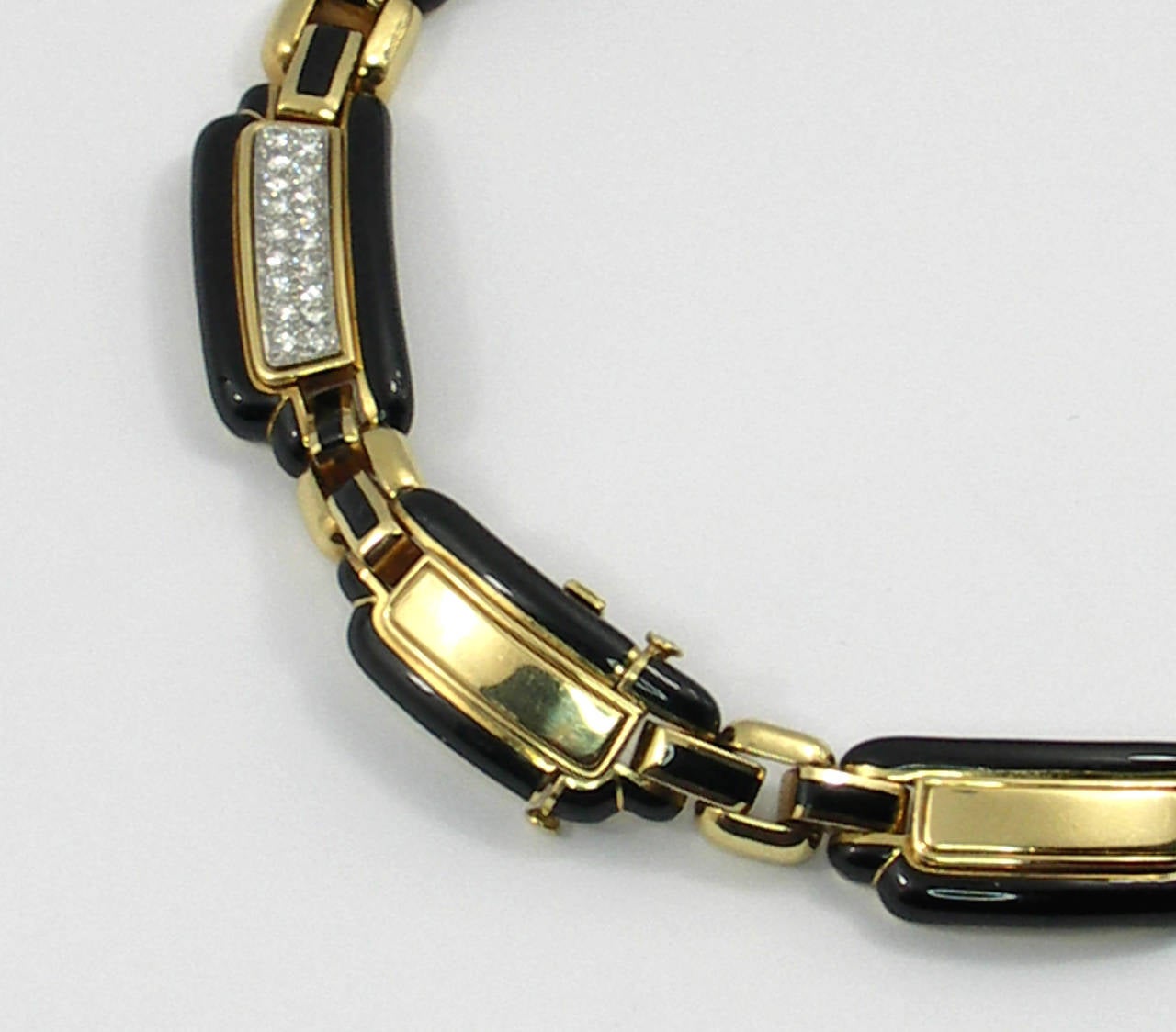 Women's David Webb Black Enamel Diamond Gold Necklace