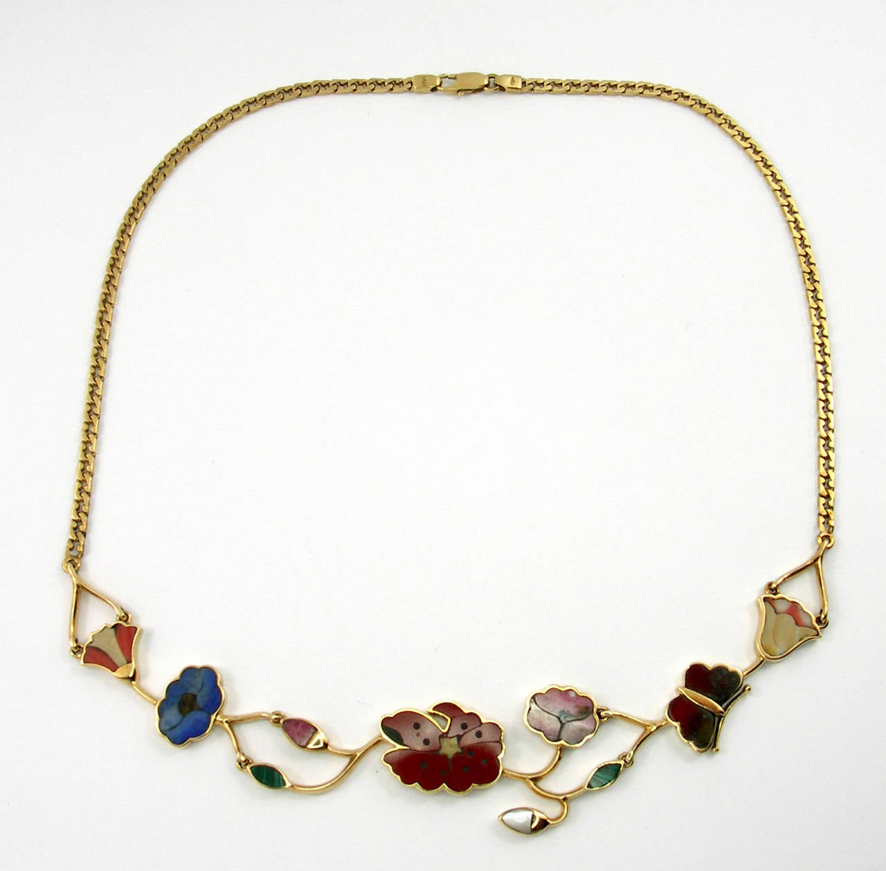 Gucci Gold Necklace and Earrings with Gemstone Inlay