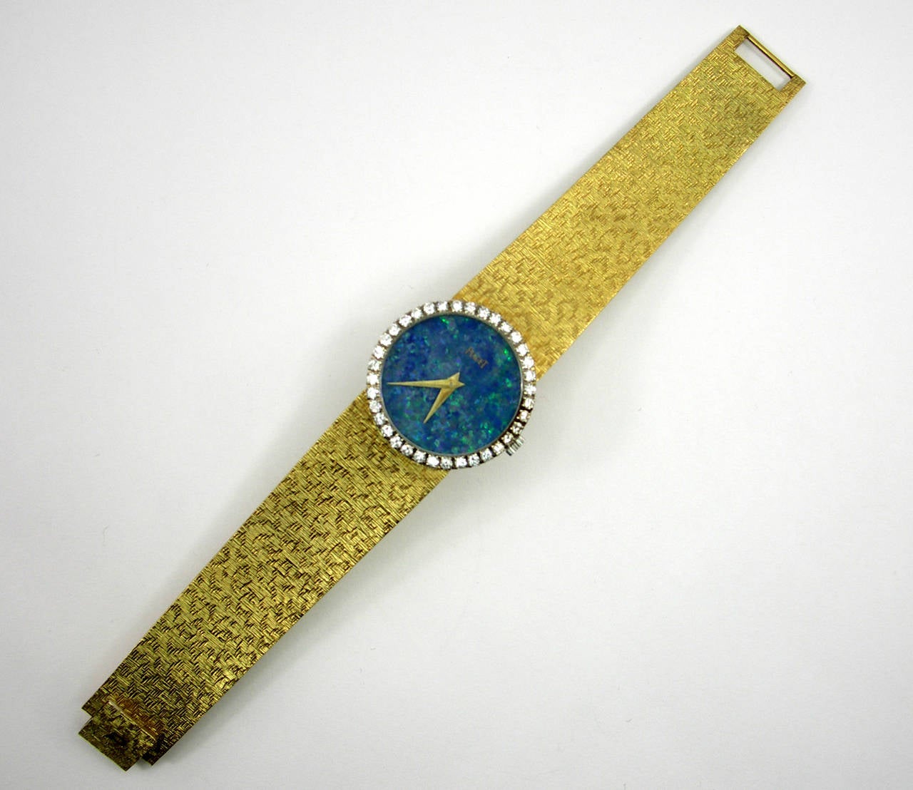 Piaget Lady's Yellow Gold Diamond Bezel Rare Opal Dial Wristwatch In Excellent Condition In Palm Beach, FL