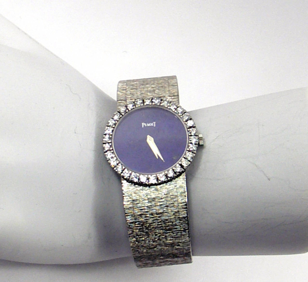 Piaget Ladies White Gold Diamond Bezel Lapis Lazuli Dial Wristwatch In Excellent Condition In Palm Beach, FL