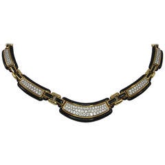 David Webb Black Enamel Diamond Gold Necklace