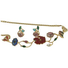 Gucci Gold Necklace and Earrings with Gemstone Inlay