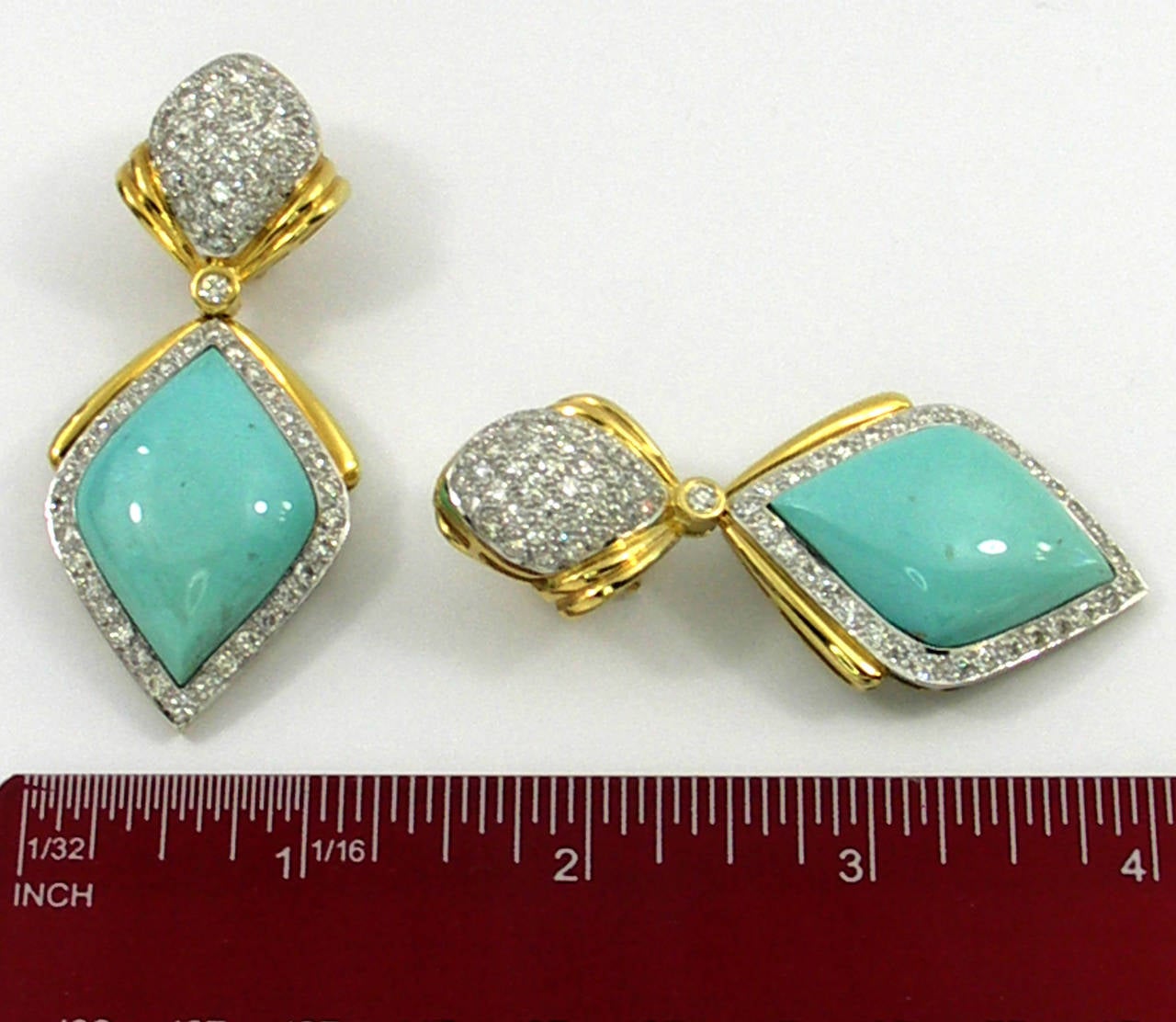 Diamond Turquoise Gold Drop Earrings 1