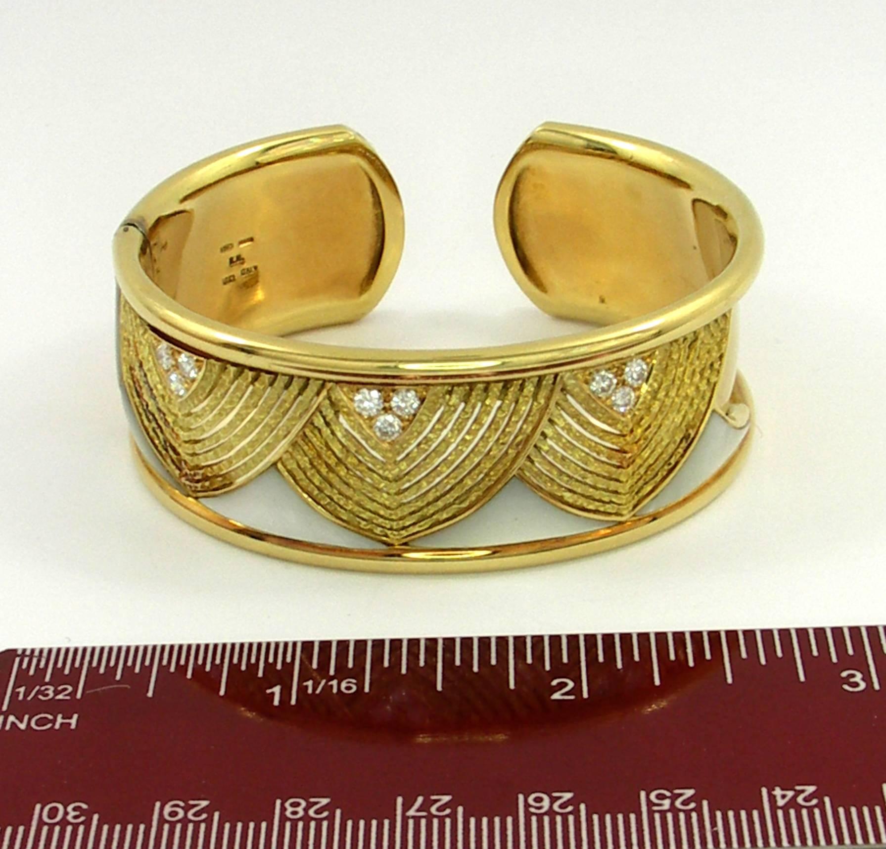 Mother of Pearl Diamonds Gold Cuff Bracelet 2