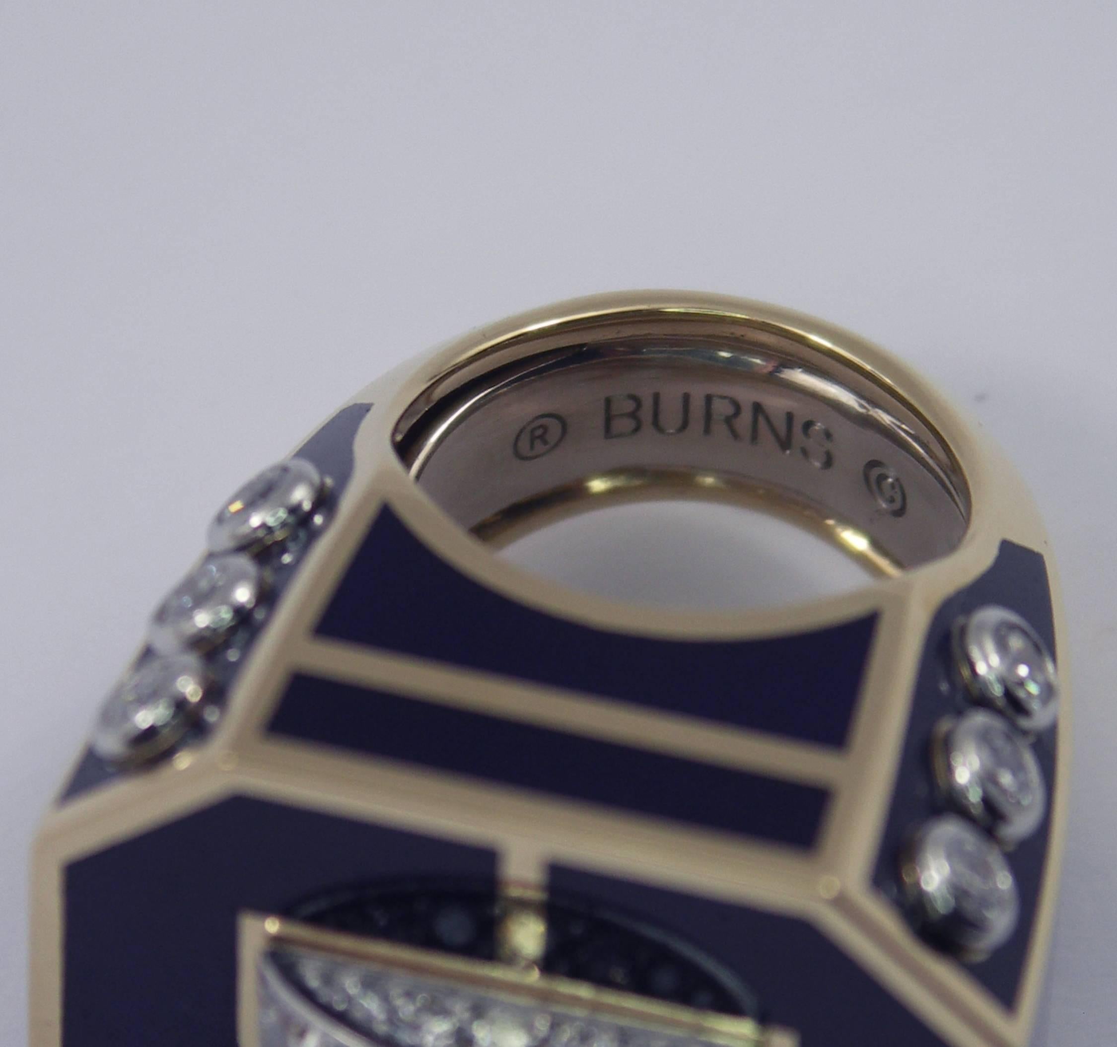 Large-Scale Blue Enamel Diamond Gold Platinum Ring 3