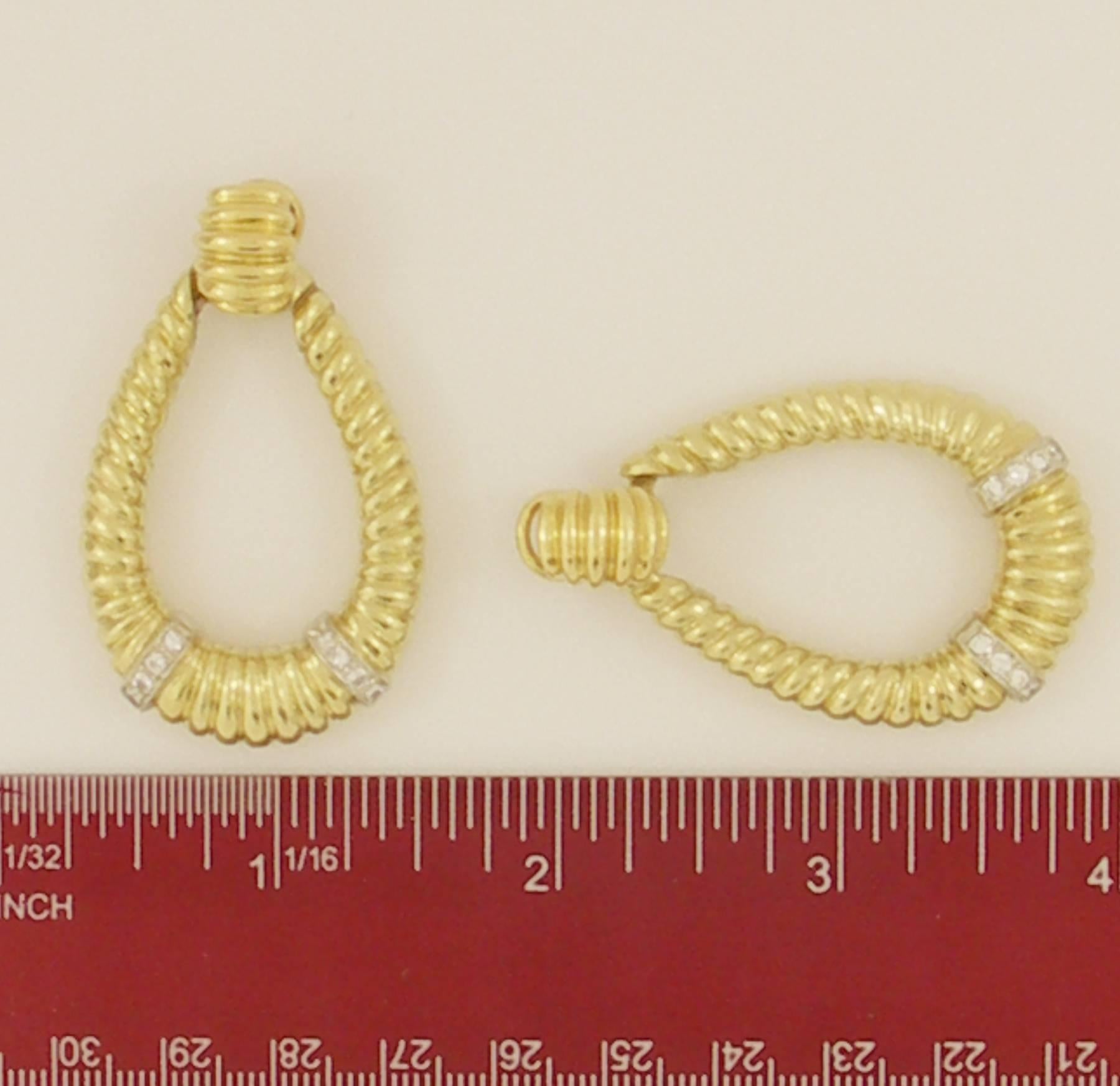 Large Diamond Gold Door Knocker Earrings In Excellent Condition In Palm Beach, FL