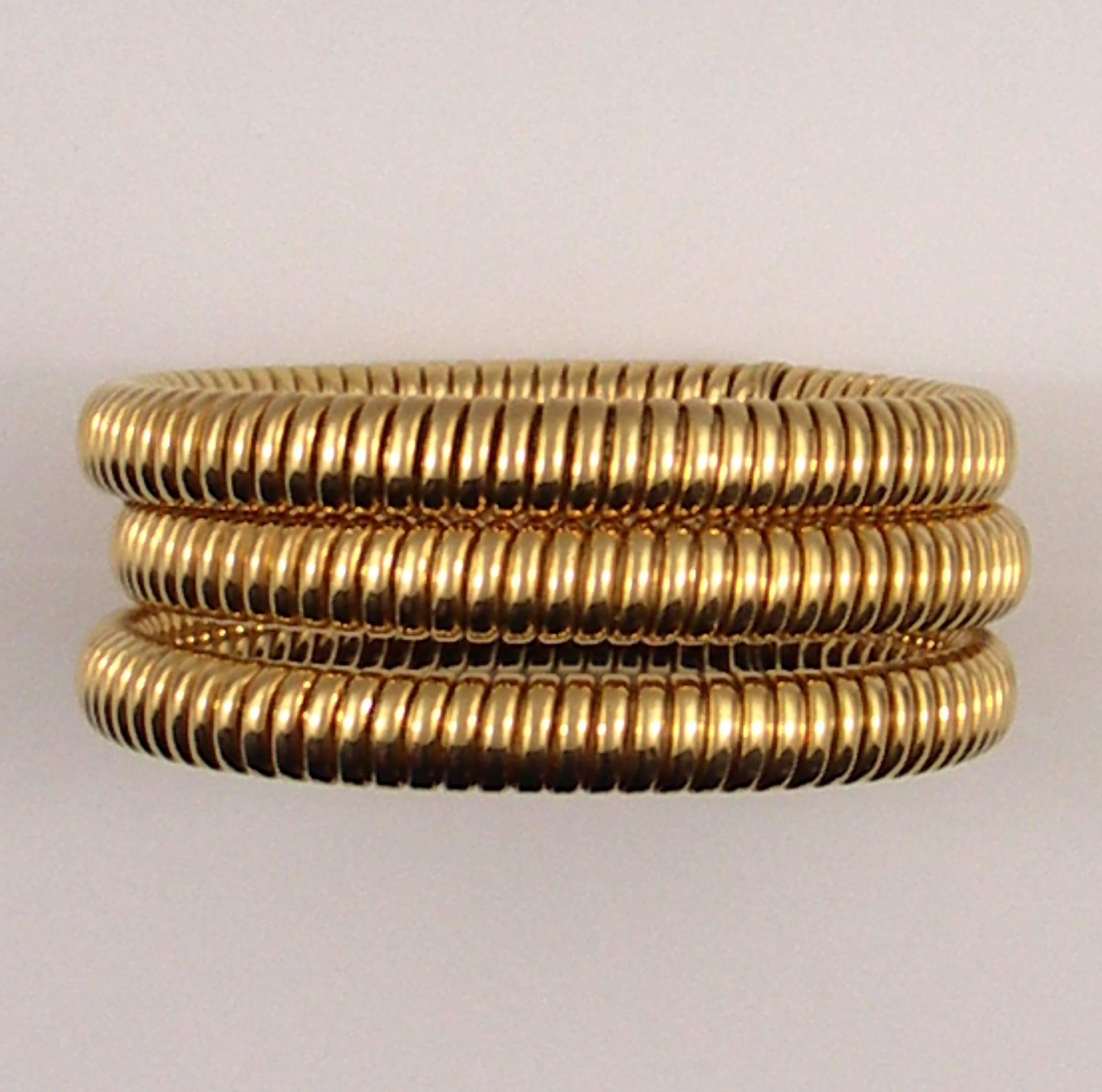 Three Strand Gold Tubogas Bracelet In Excellent Condition In Palm Beach, FL