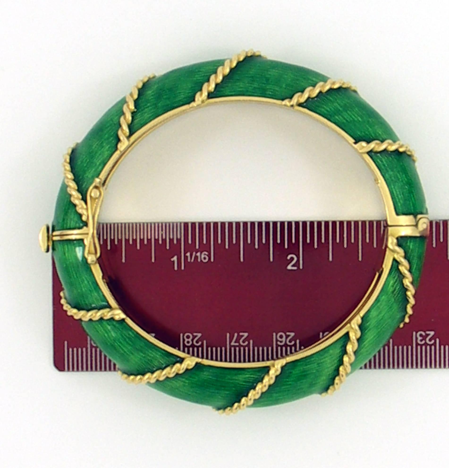 Women's or Men's Green Enamel Gold Bracelet