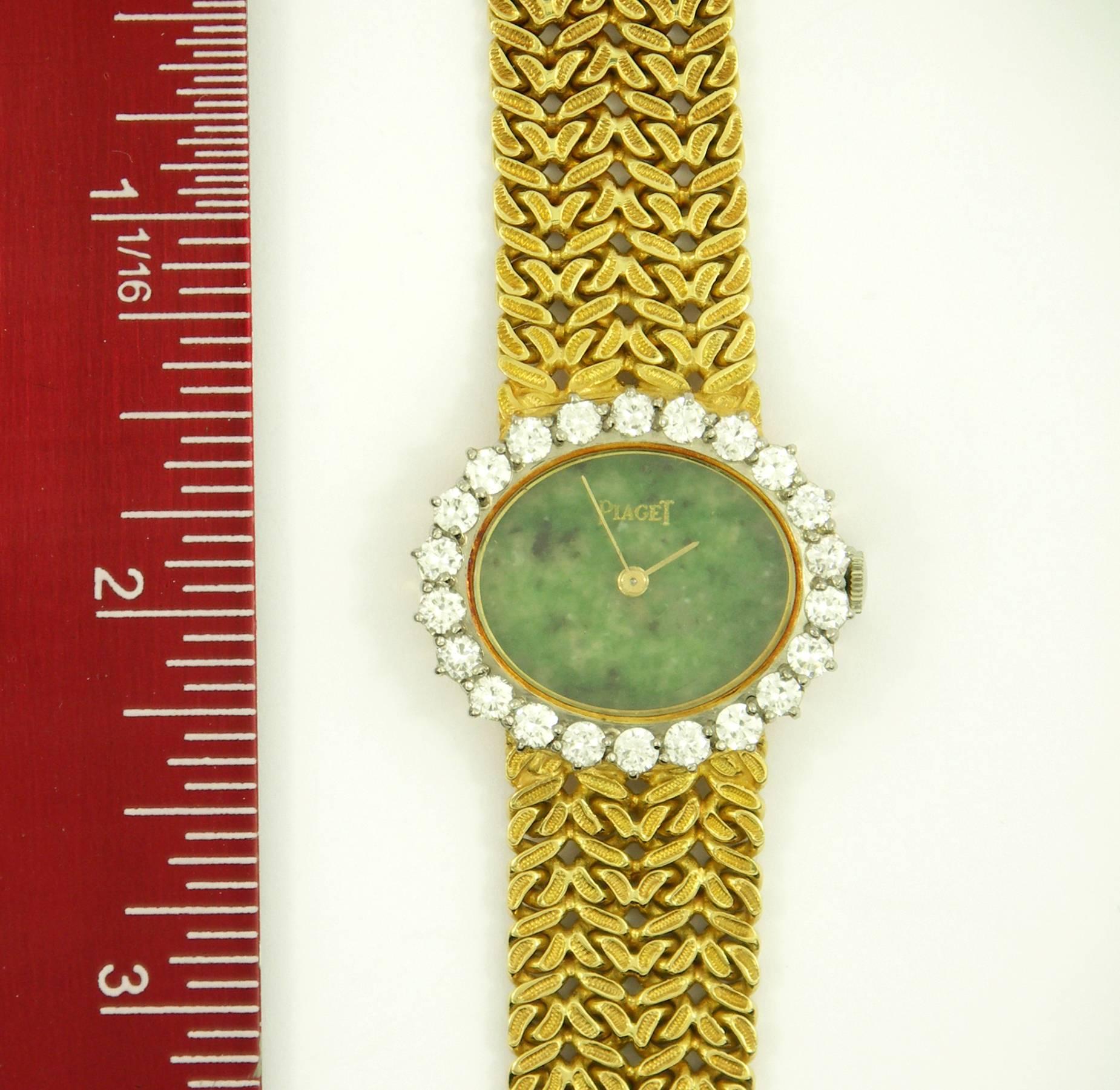 Piaget Lady's Yellow Gold Diamond Bezel Oval Jade Dial Wristwatch 2