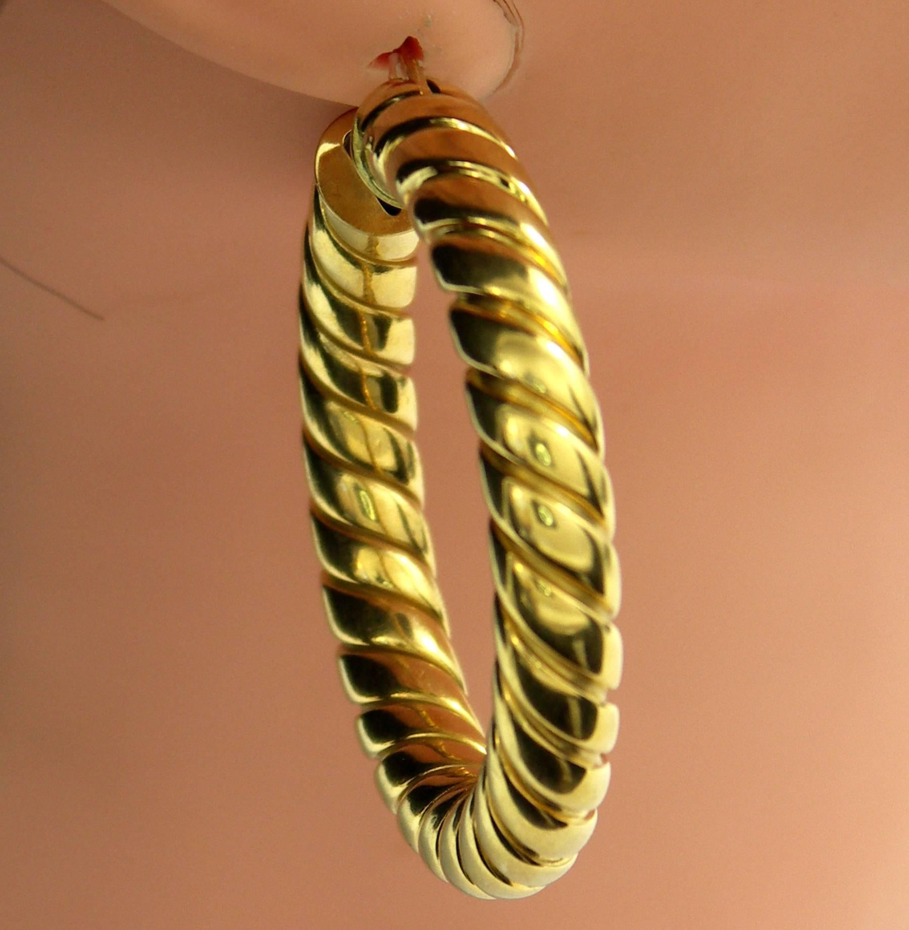 Women's Large Twisted Rope Design Gold Earrings