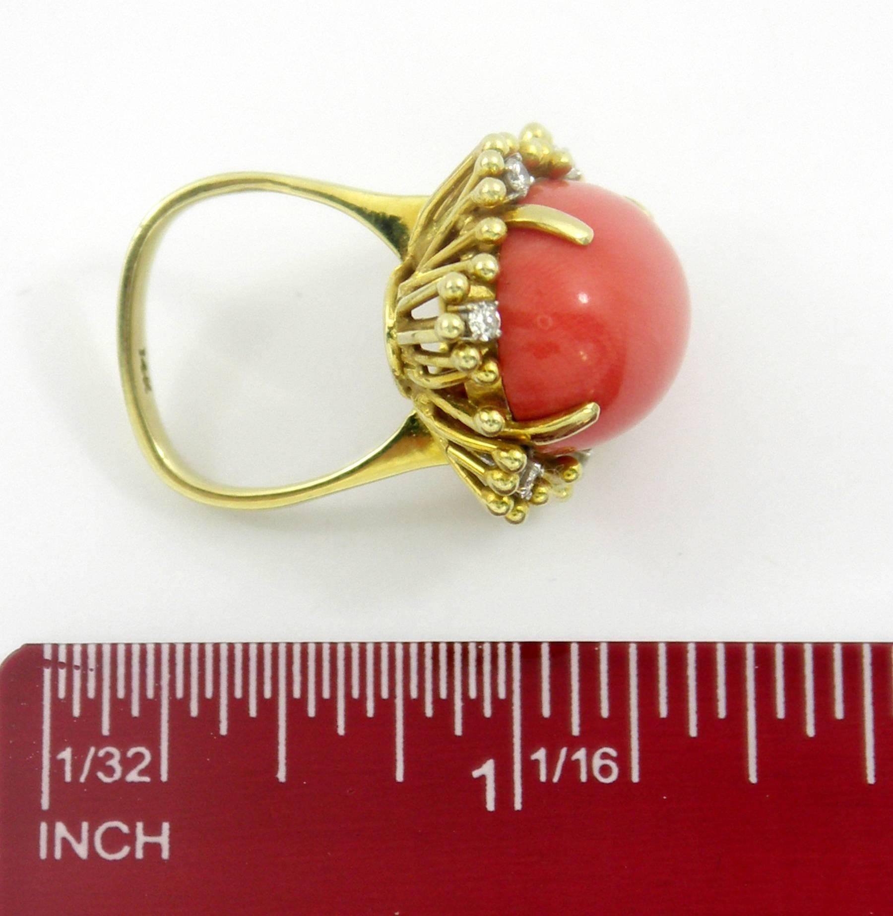 Women's or Men's Starburst Coral Diamond Gold Ring