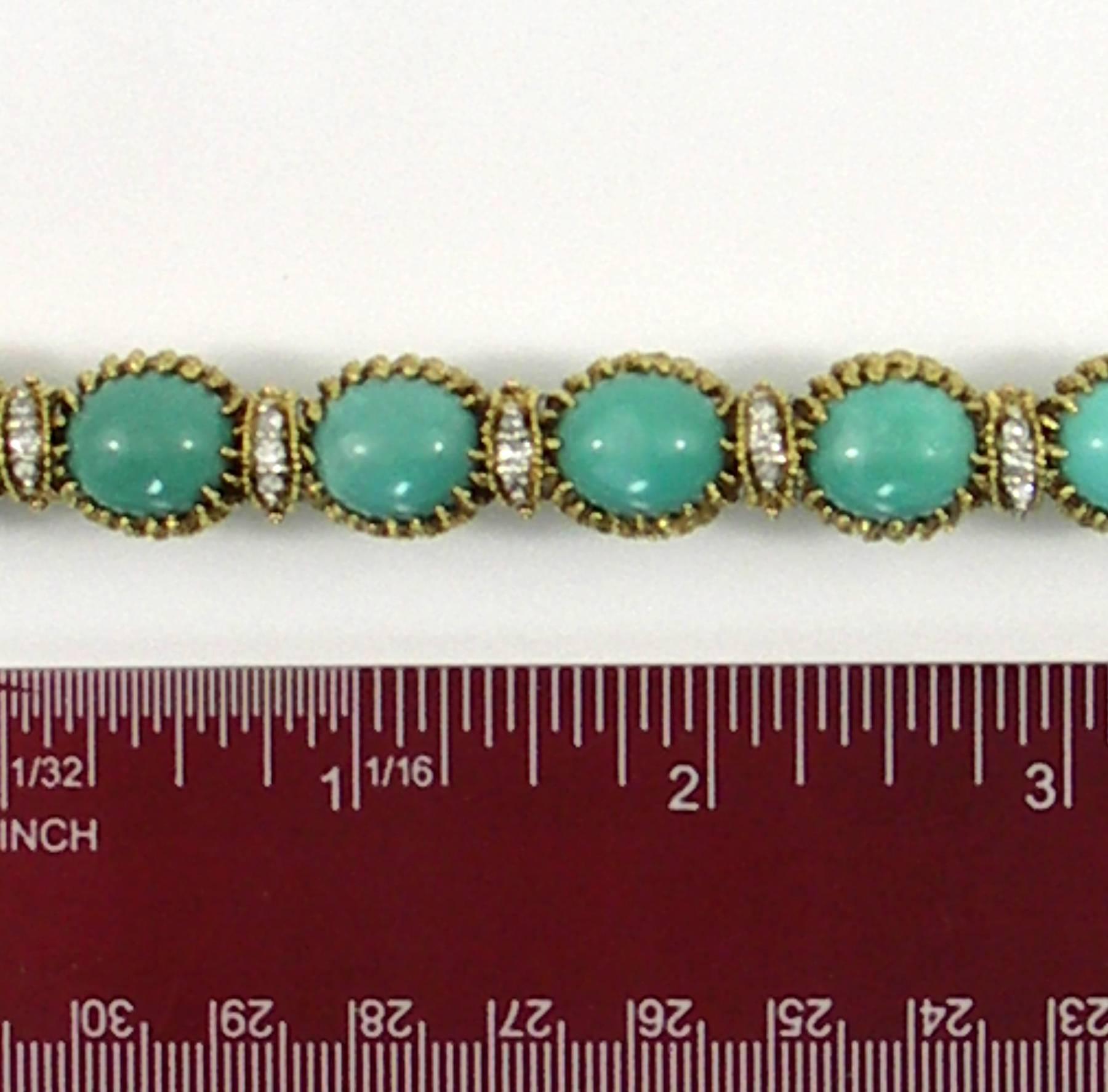 La Triomphe Organic Design Turquoise Diamond Twisted Gold Bracelet 2