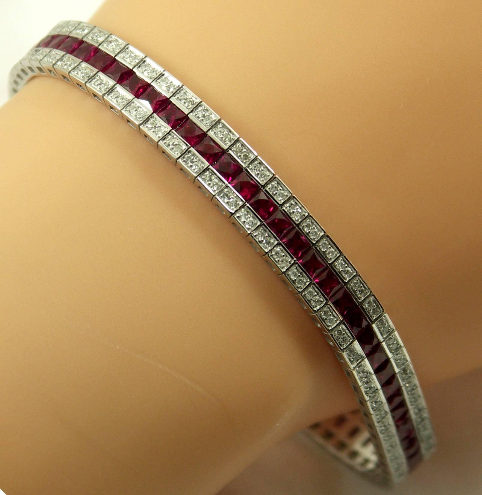 Women's Ruby Diamond Gold Line Bracelet