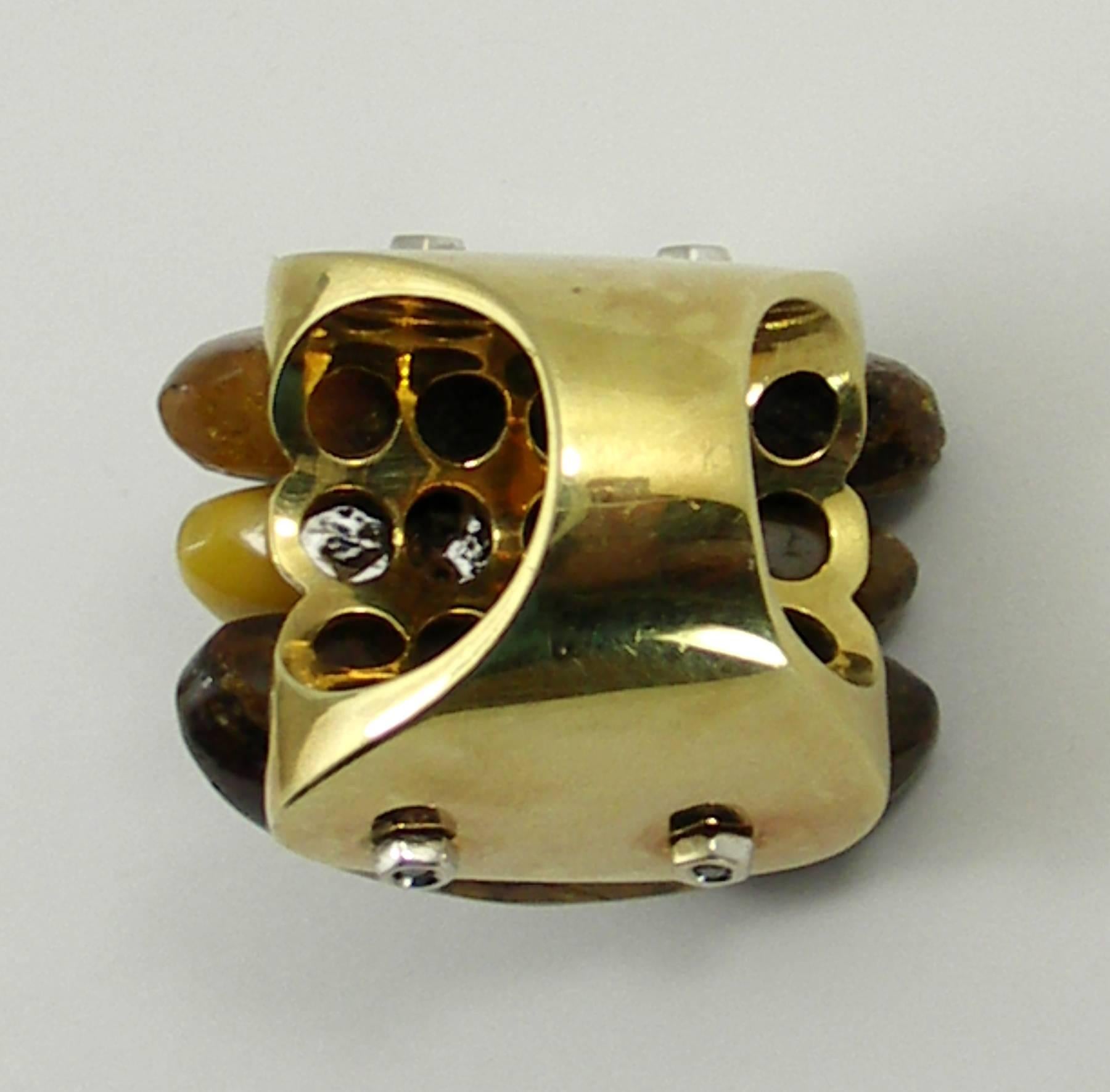 1970s Amber Diamond Gold Ring 3