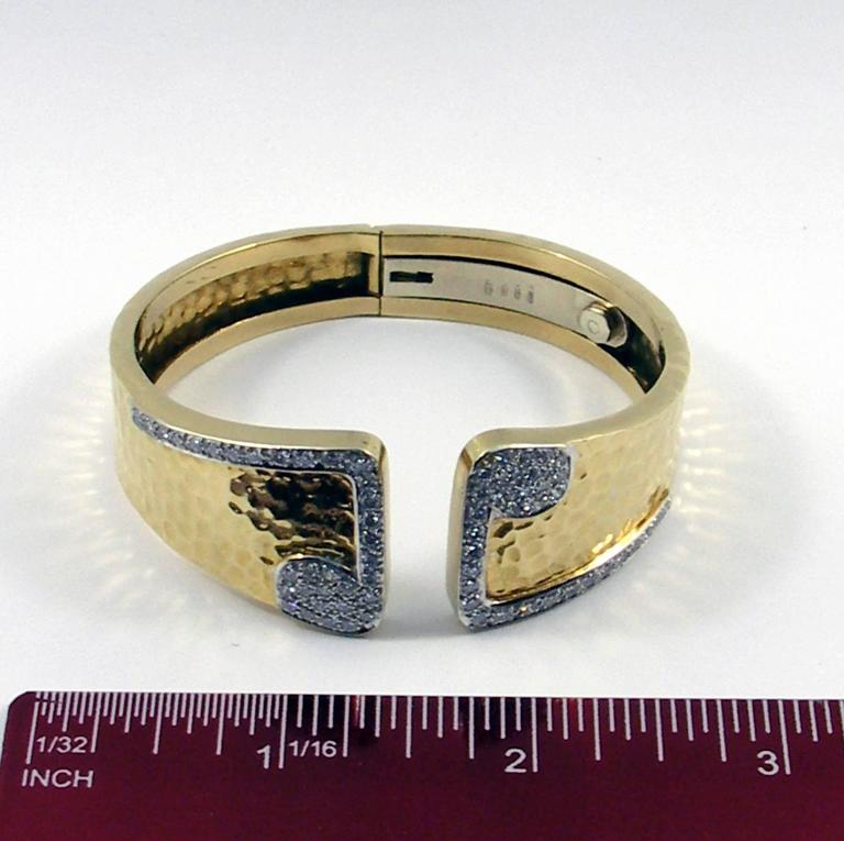 Diamond Hammered Gold Bracelet For Sale at 1stDibs