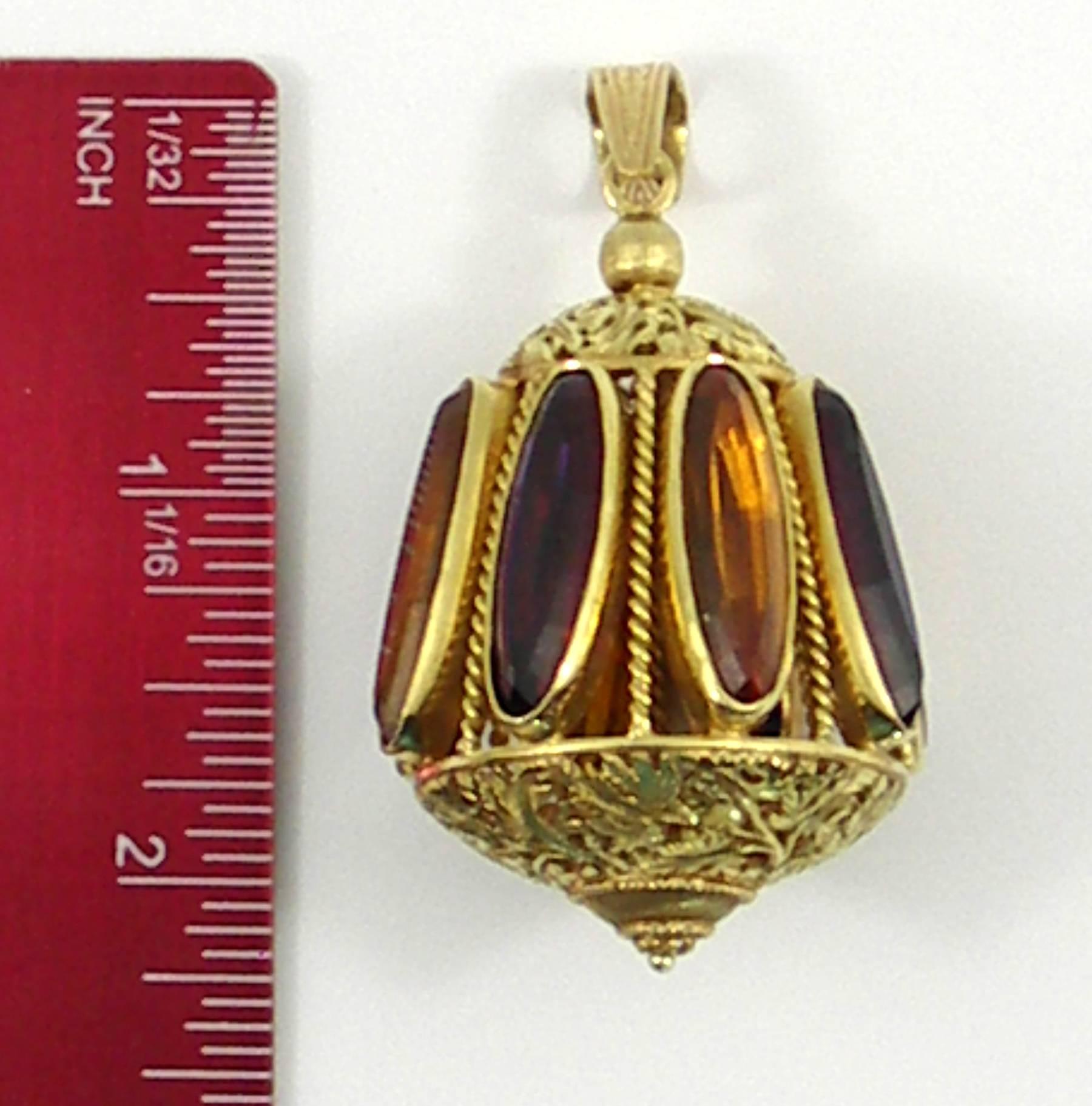 Amethyst Citrine Gold Etruscan Revival Charm For Sale 2