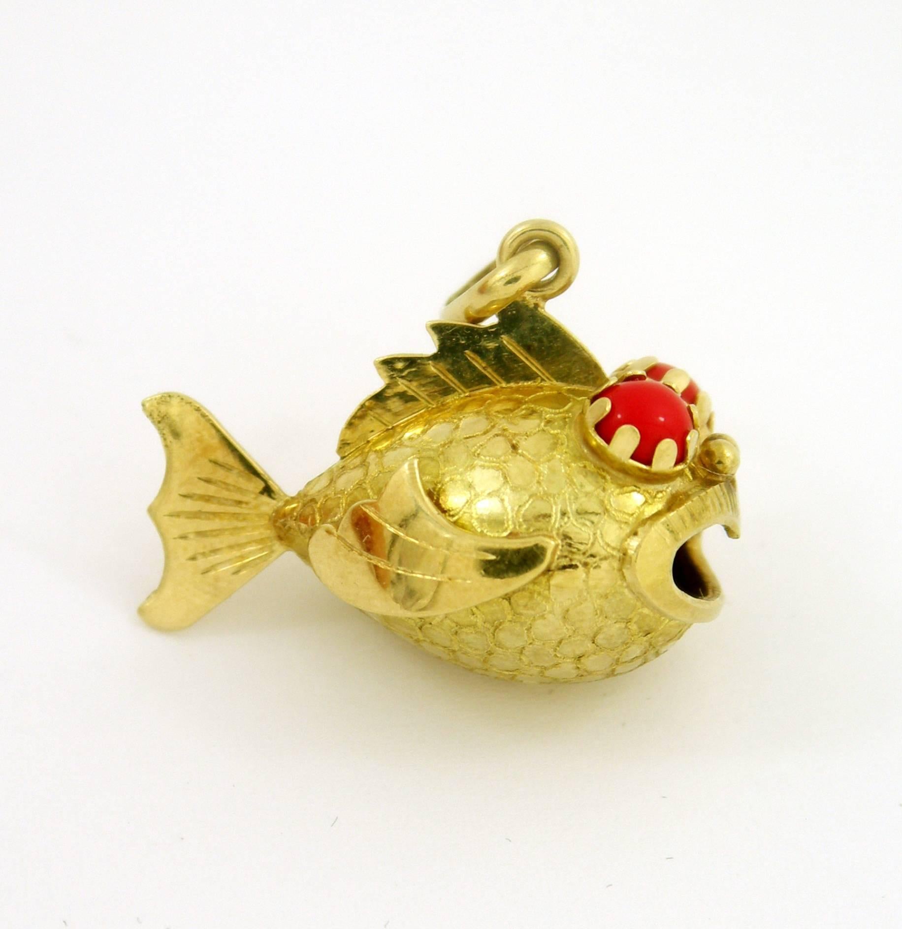 Whimsical Gold Fish Charm In Excellent Condition In Palm Beach, FL