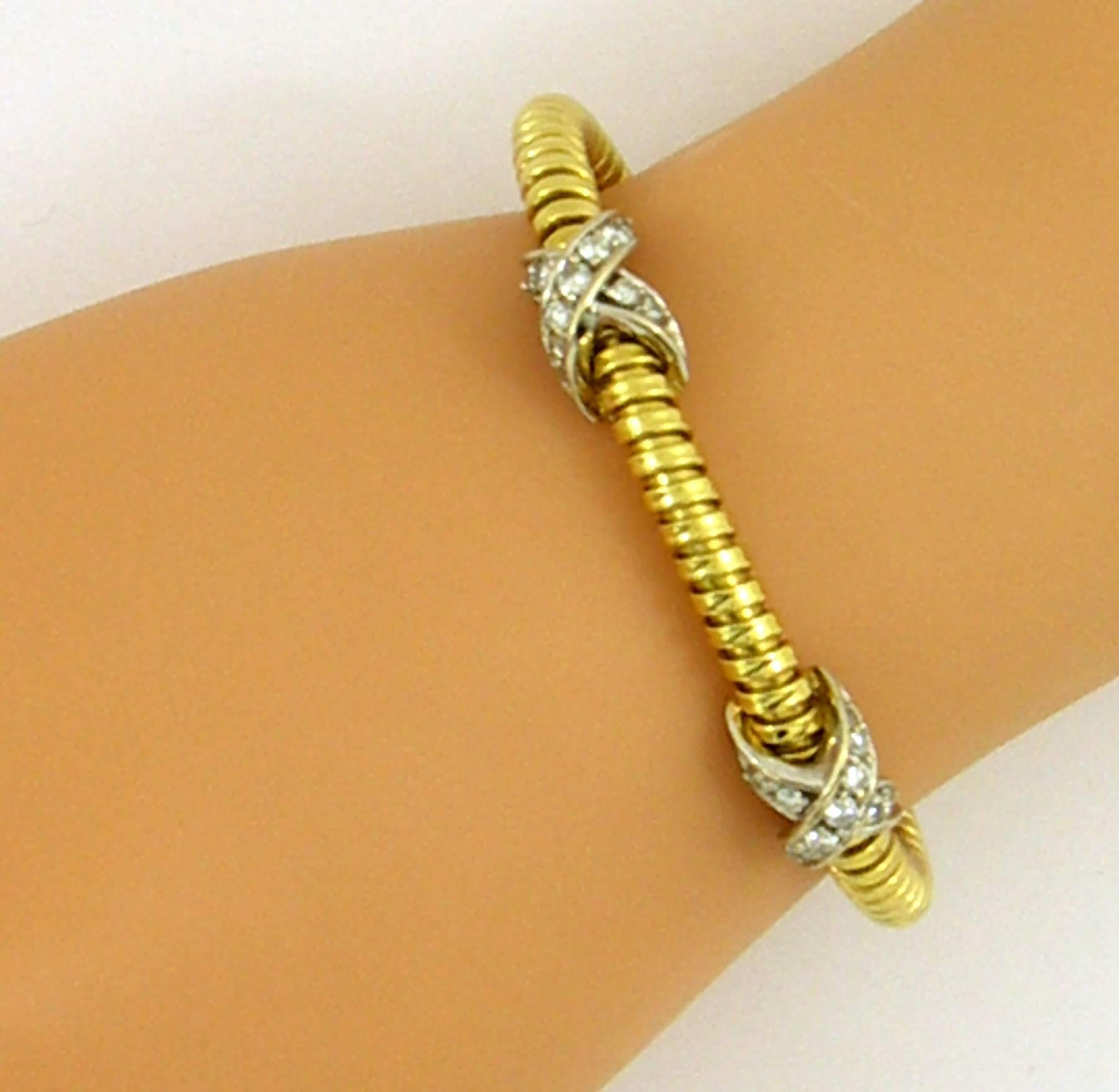 Women's or Men's Gold Cuff Bracelet with Diamond Motifs