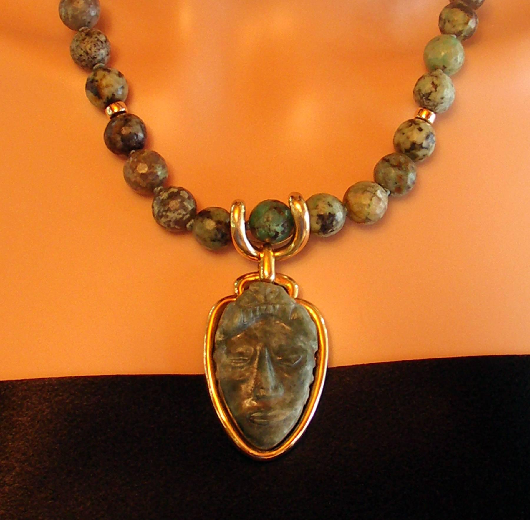 David Webb Agate Bead Gold Pendant and Necklace In Excellent Condition In Palm Beach, FL