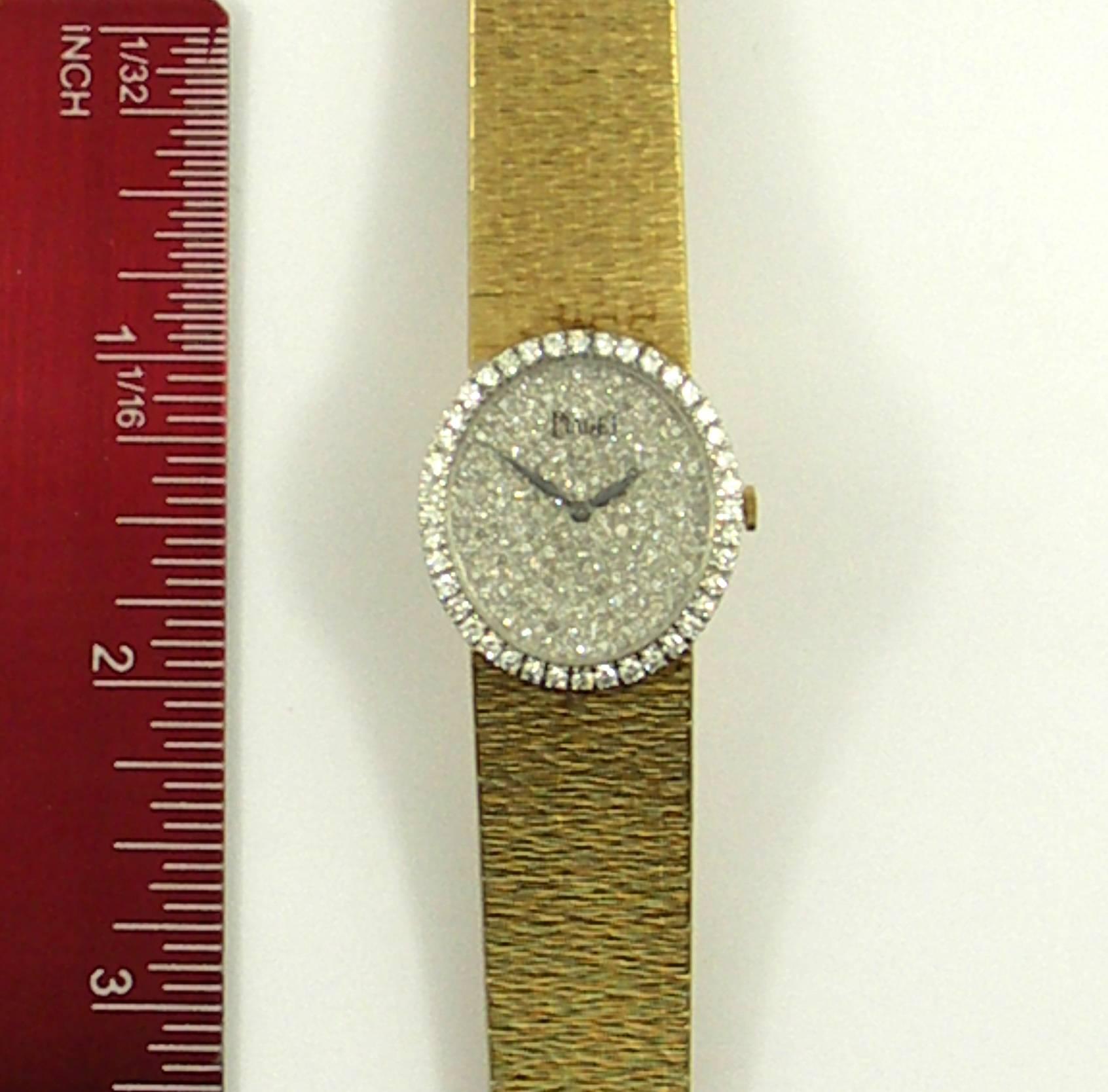 Piaget Ladies Yellow Gold Pave Diamond Dial Diamond Bezel Wristwatch 1