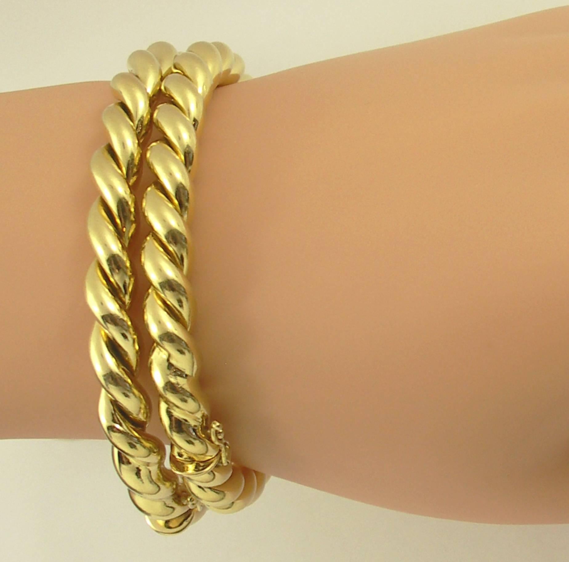 Women's or Men's Set of Two Gold Twisted Rope Bangle Bracelets