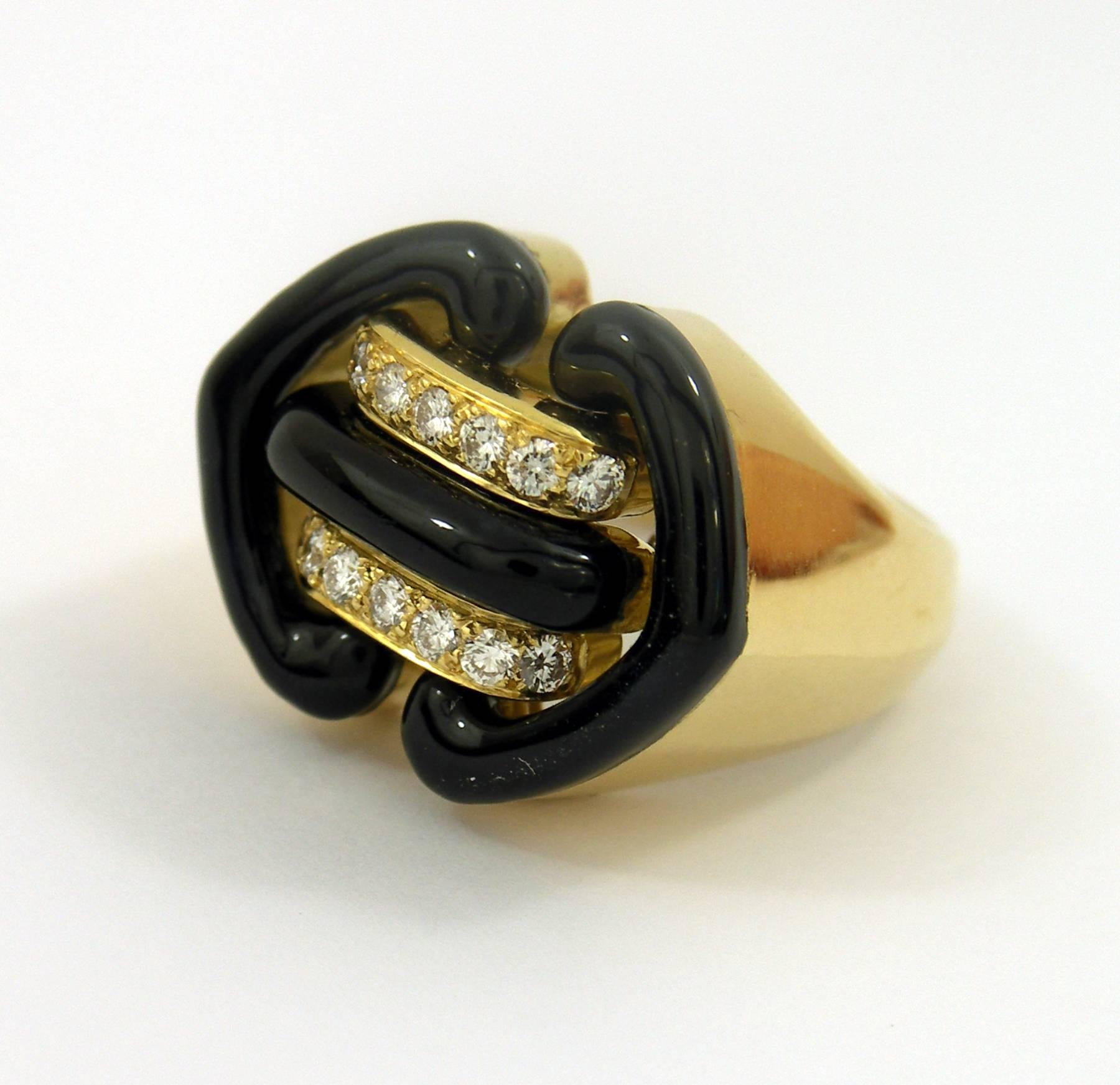 Andrew Clunn Black Enamel Diamond Ring In Excellent Condition In Palm Beach, FL