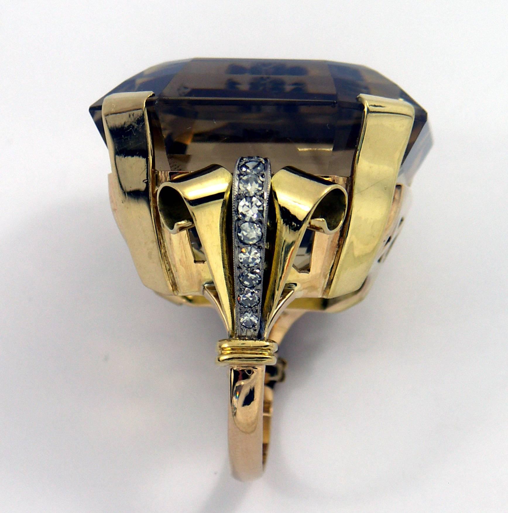 Mid-Century Citrine Diamond Gold Ring In Excellent Condition In Palm Beach, FL
