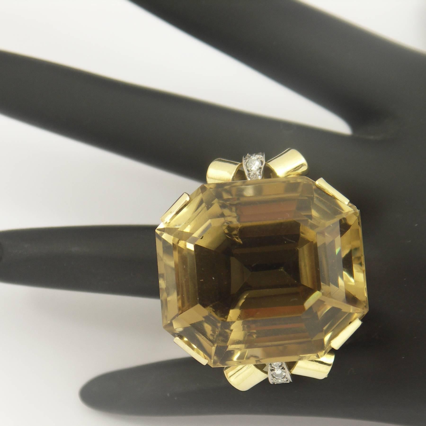 Mid-Century Citrine Diamond Gold Ring 1