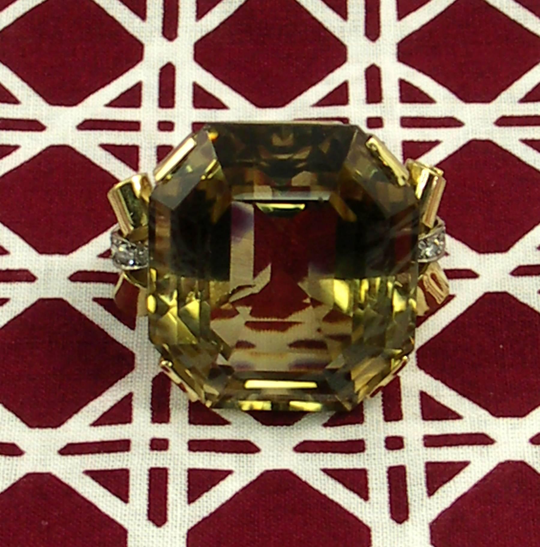 Women's or Men's Mid-Century Citrine Diamond Gold Ring