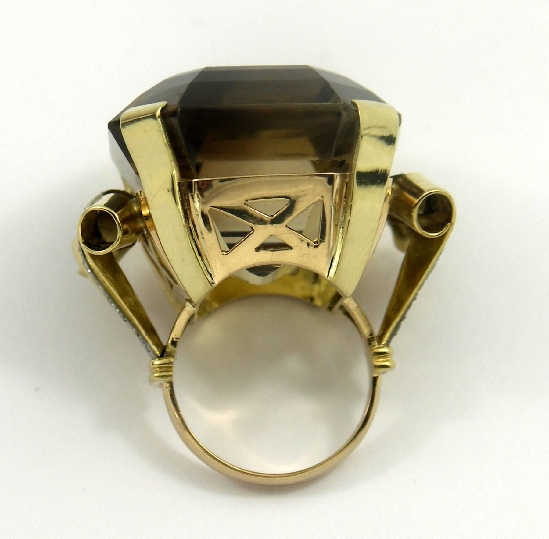 Mid-Century Citrine Diamond Gold Ring 2