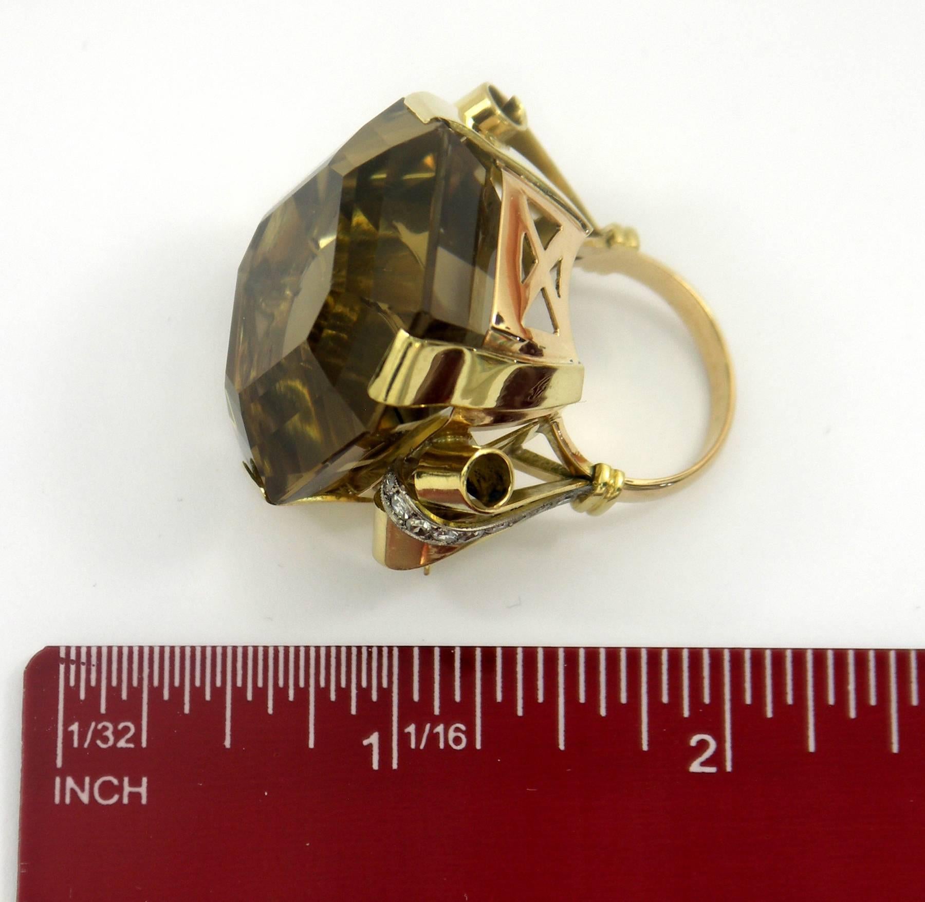 Mid-Century Citrine Diamond Gold Ring 3