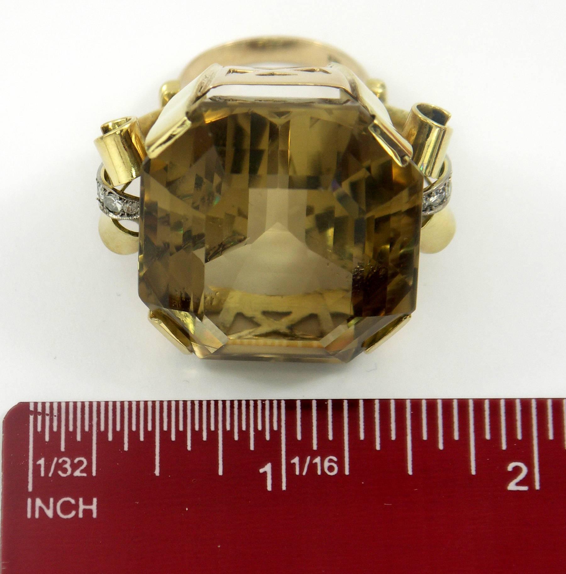 Mid-Century Citrine Diamond Gold Ring 5