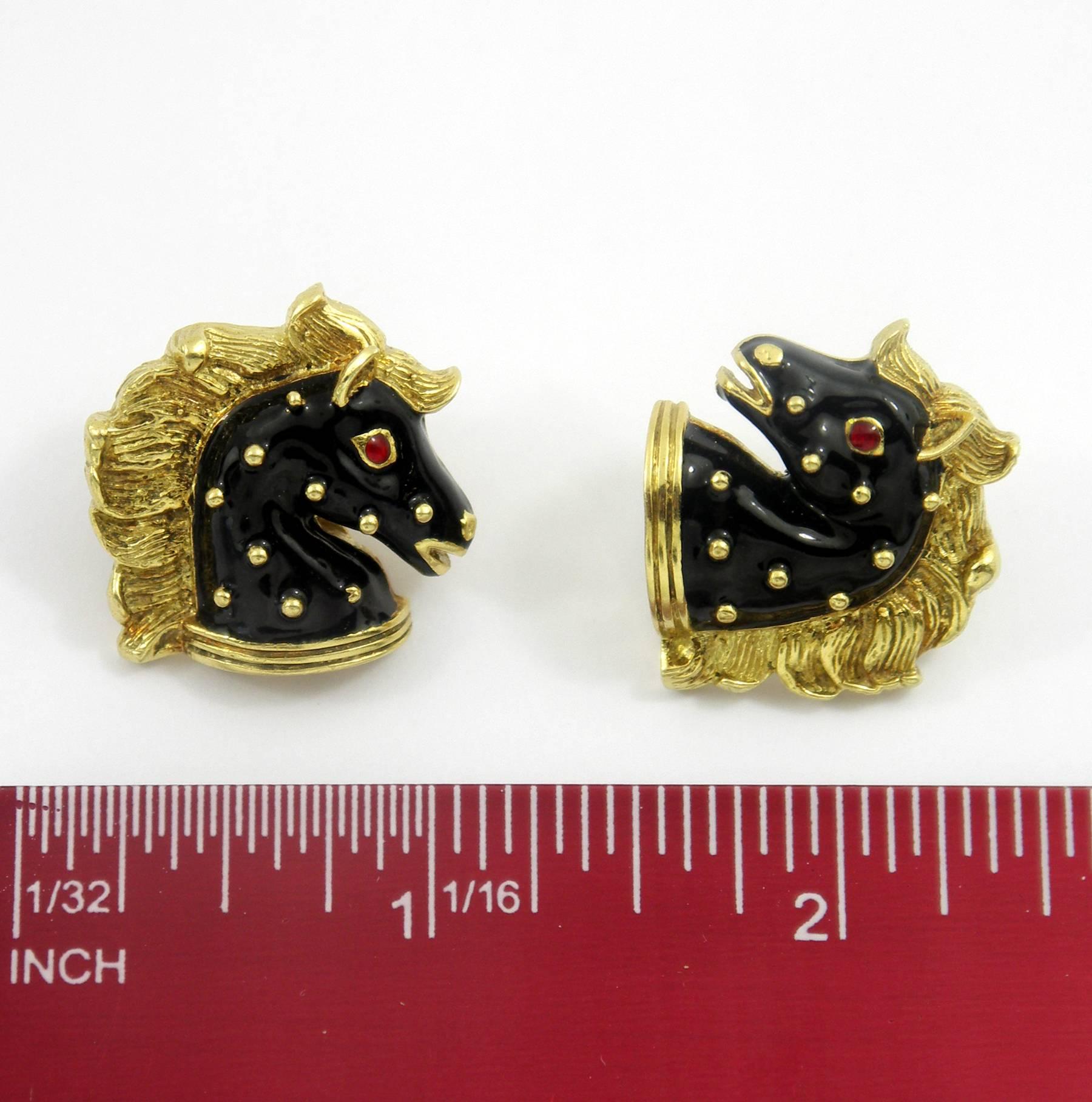 Hidalgo Enamel Gold Horse Earrings 1