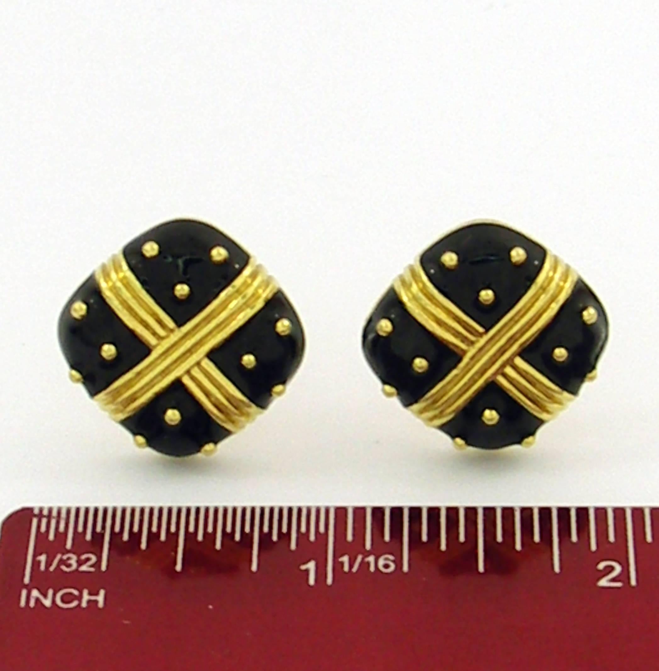 Hidalgo Black Enamel Gold Earrings 1