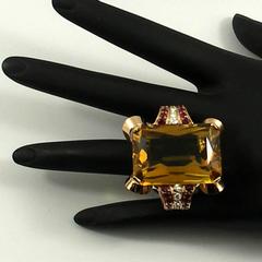 Retro Citrine Diamond Ruby Ring