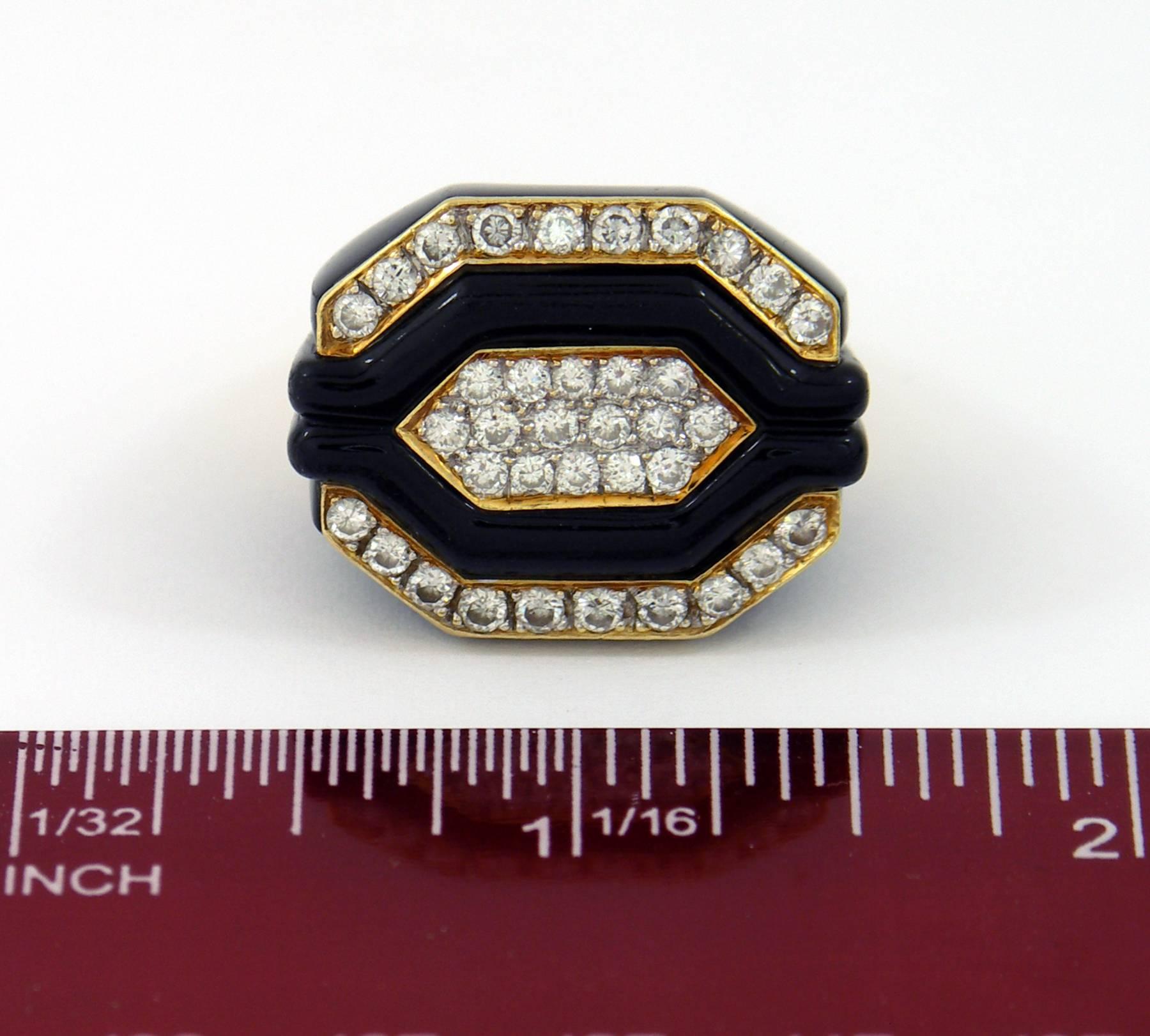 Gold Diamond Onyx Geometric Ring 4