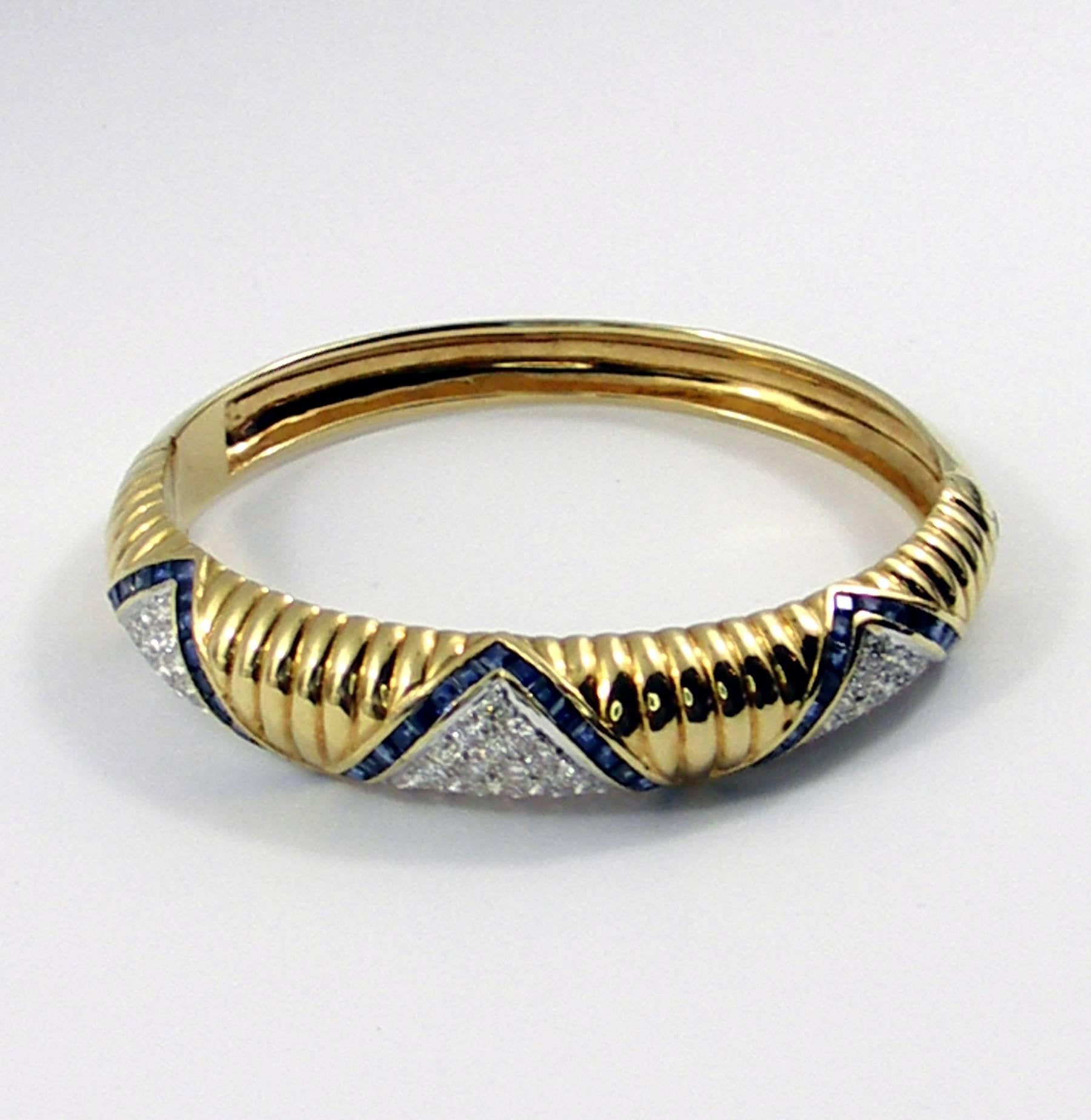 Women's or Men's Chevron Design Diamond Sapphie Bracelet