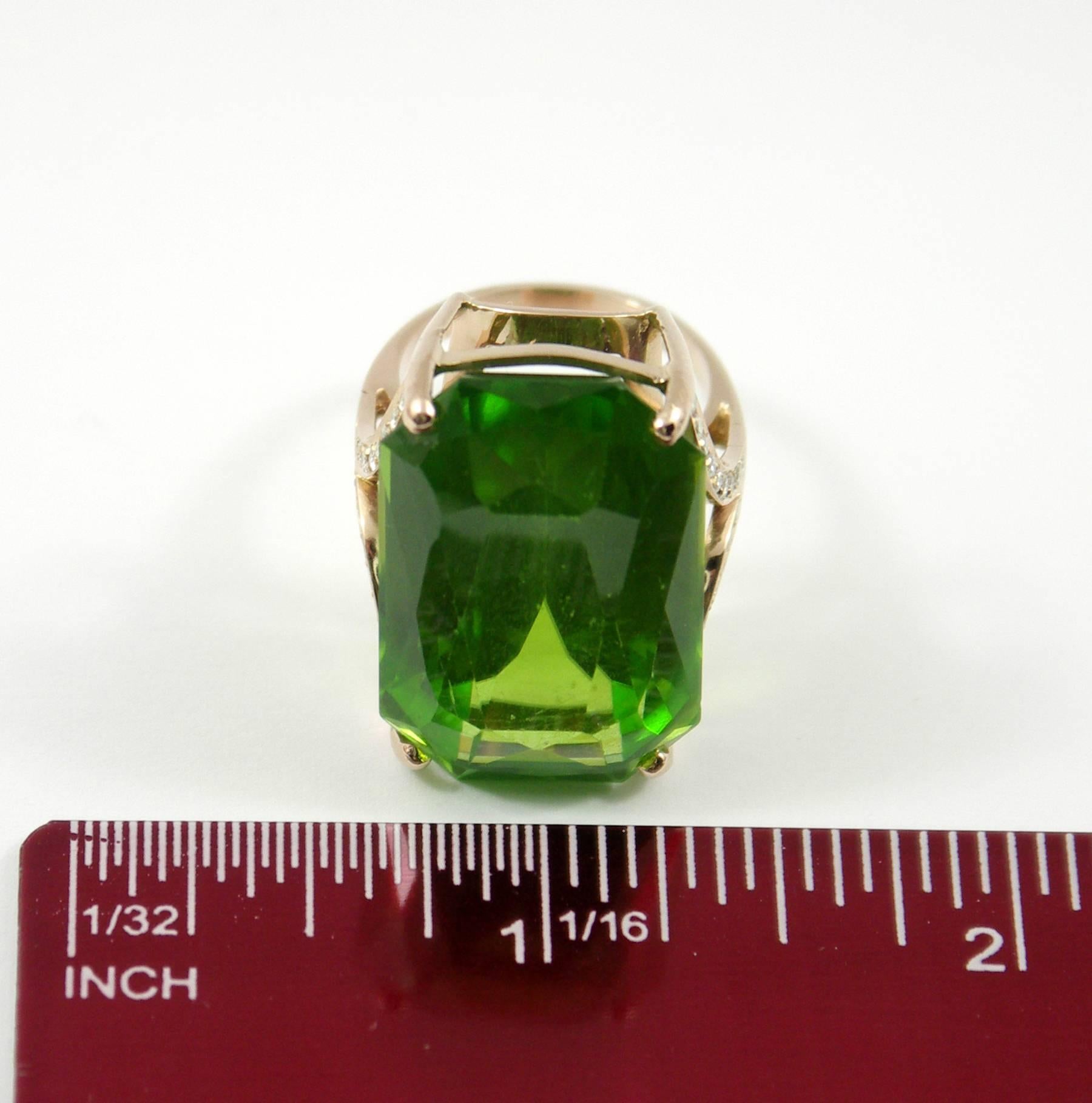 Women's or Men's Large Peridot Diamond Ring