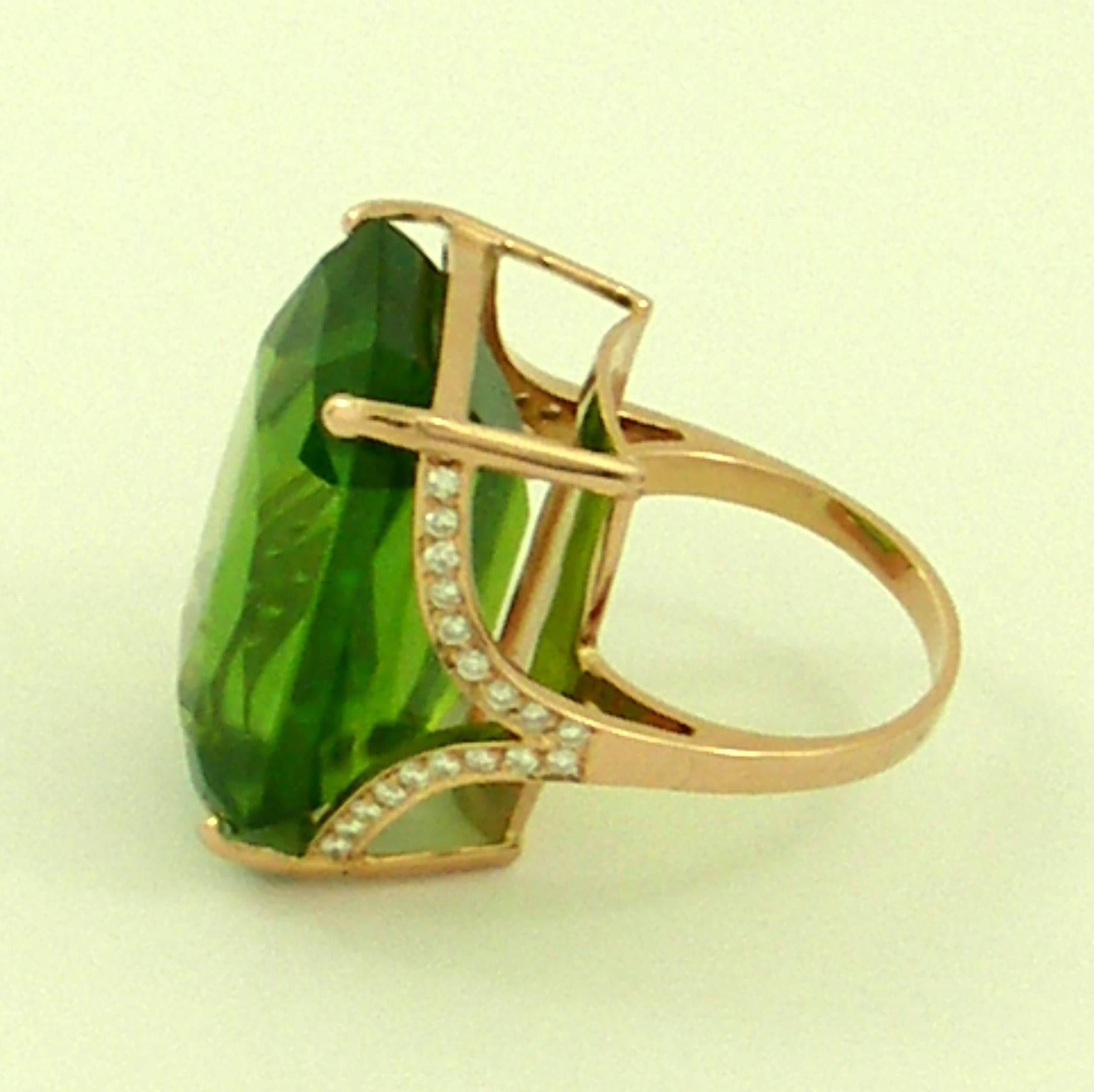 Emerald Cut Large Peridot Diamond Ring