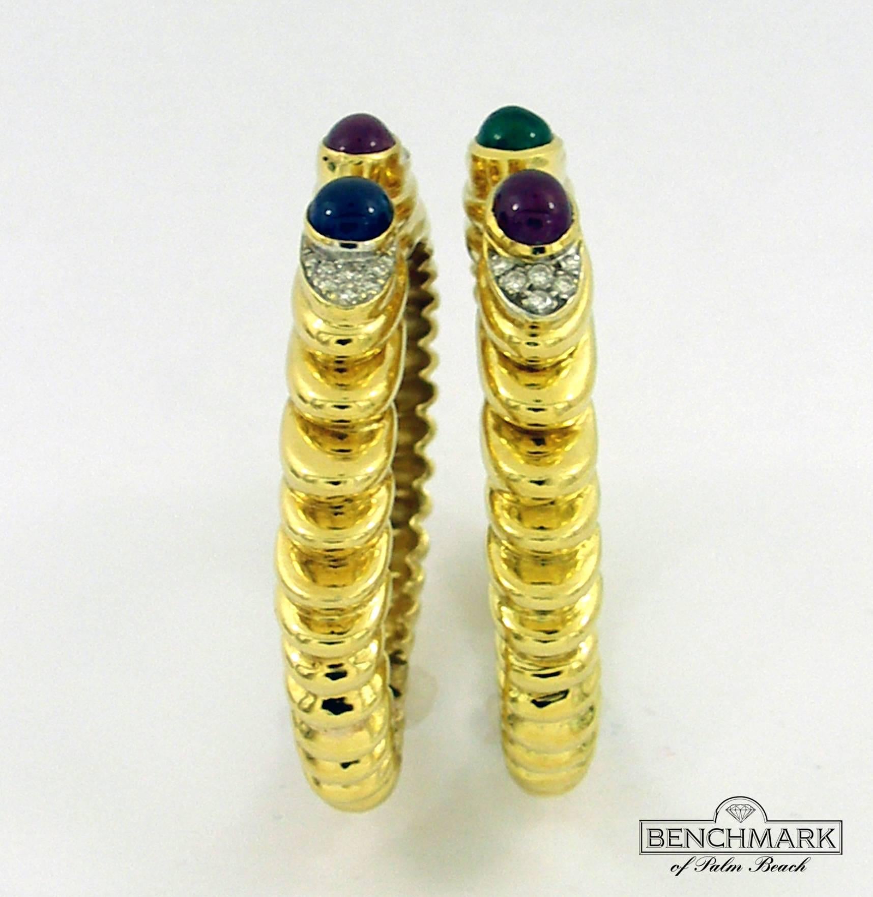 Pair of Diamond Emerald Ruby Sapphire Bracelets 1