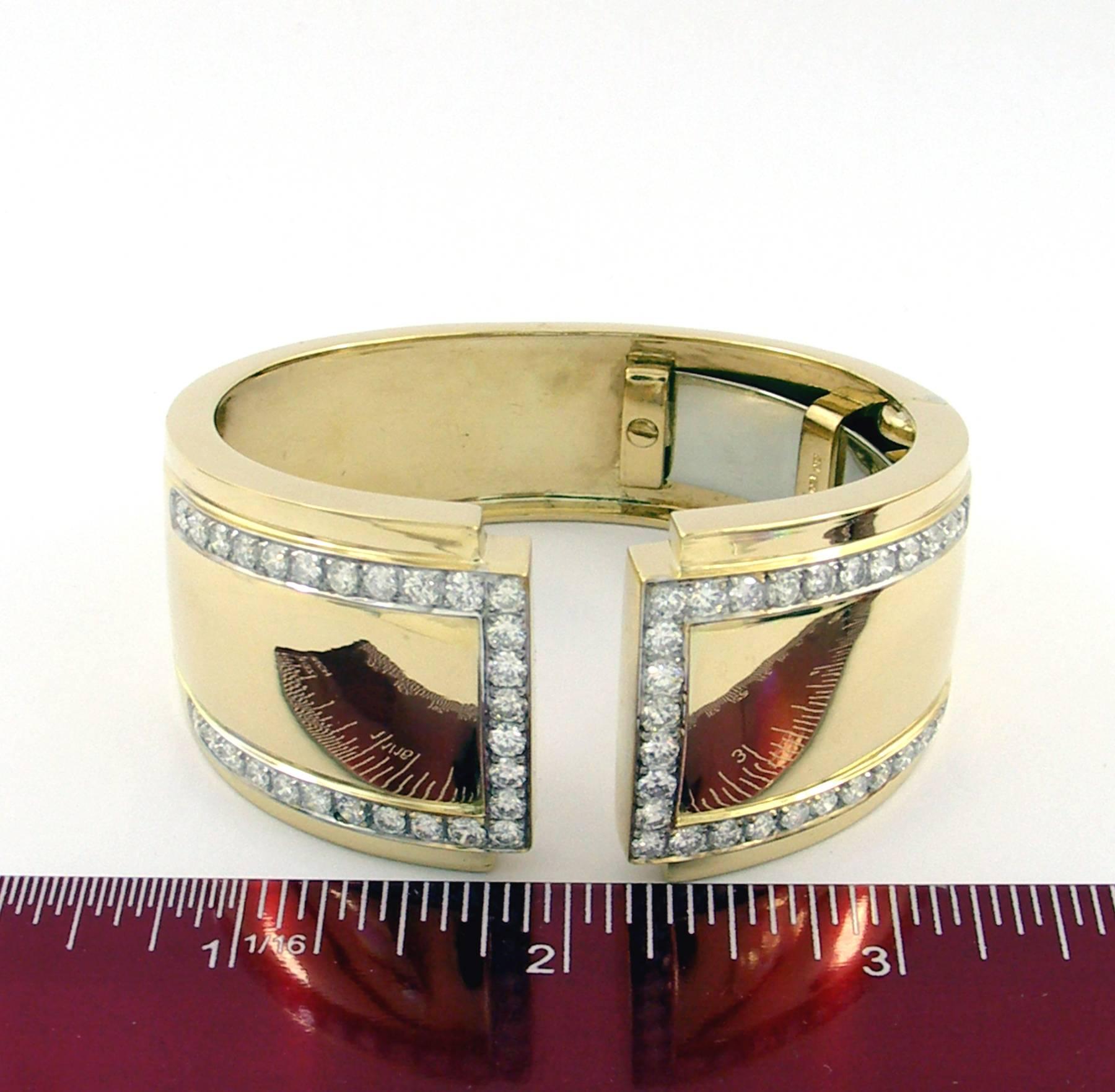 Split Front Wide Diamond Gold Cuff Bracelet 2