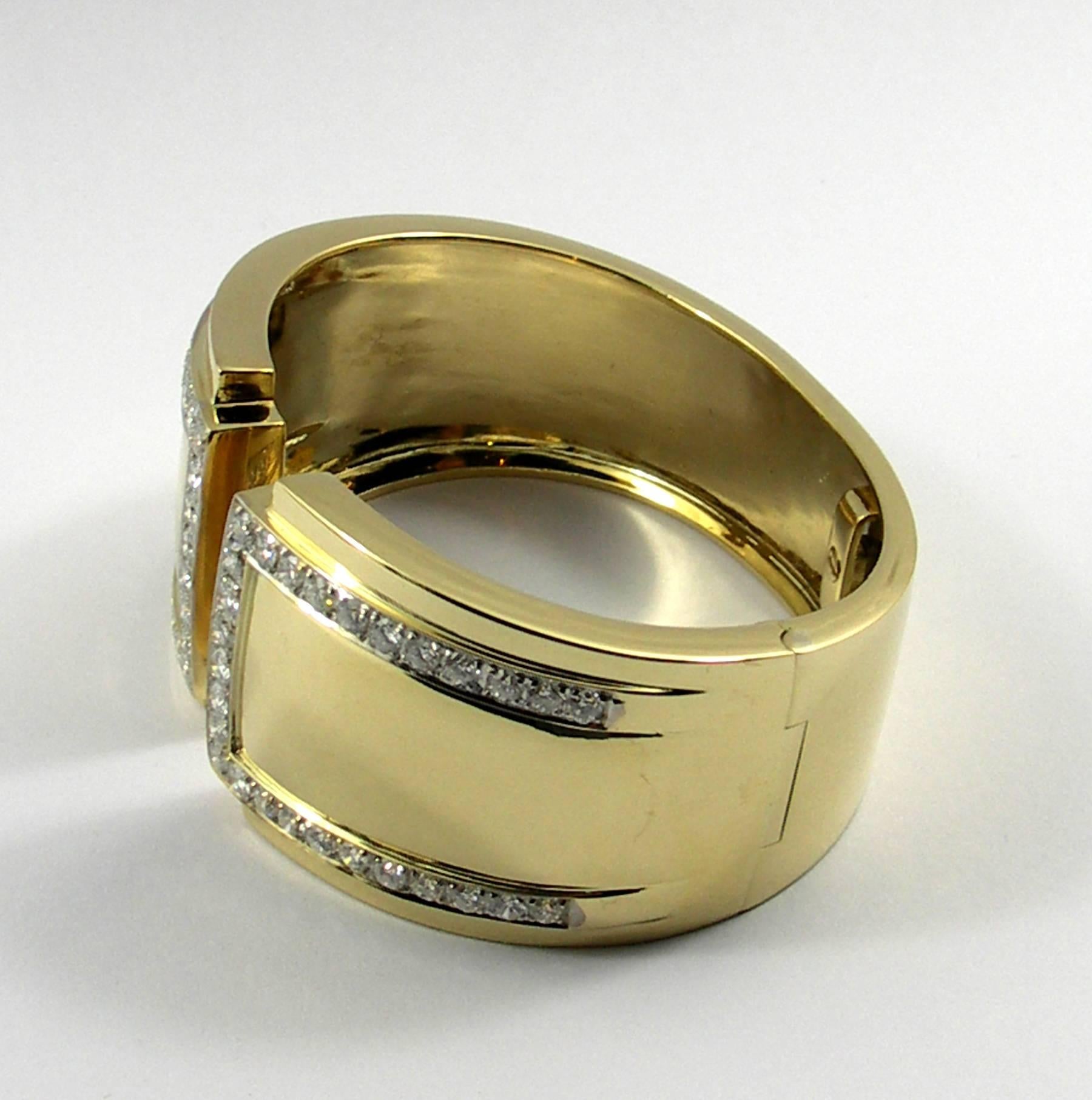 Split Front Wide Diamond Gold Cuff Bracelet 1