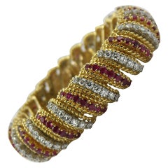 Ruby Diamond Gold Barber Pole Bracelet