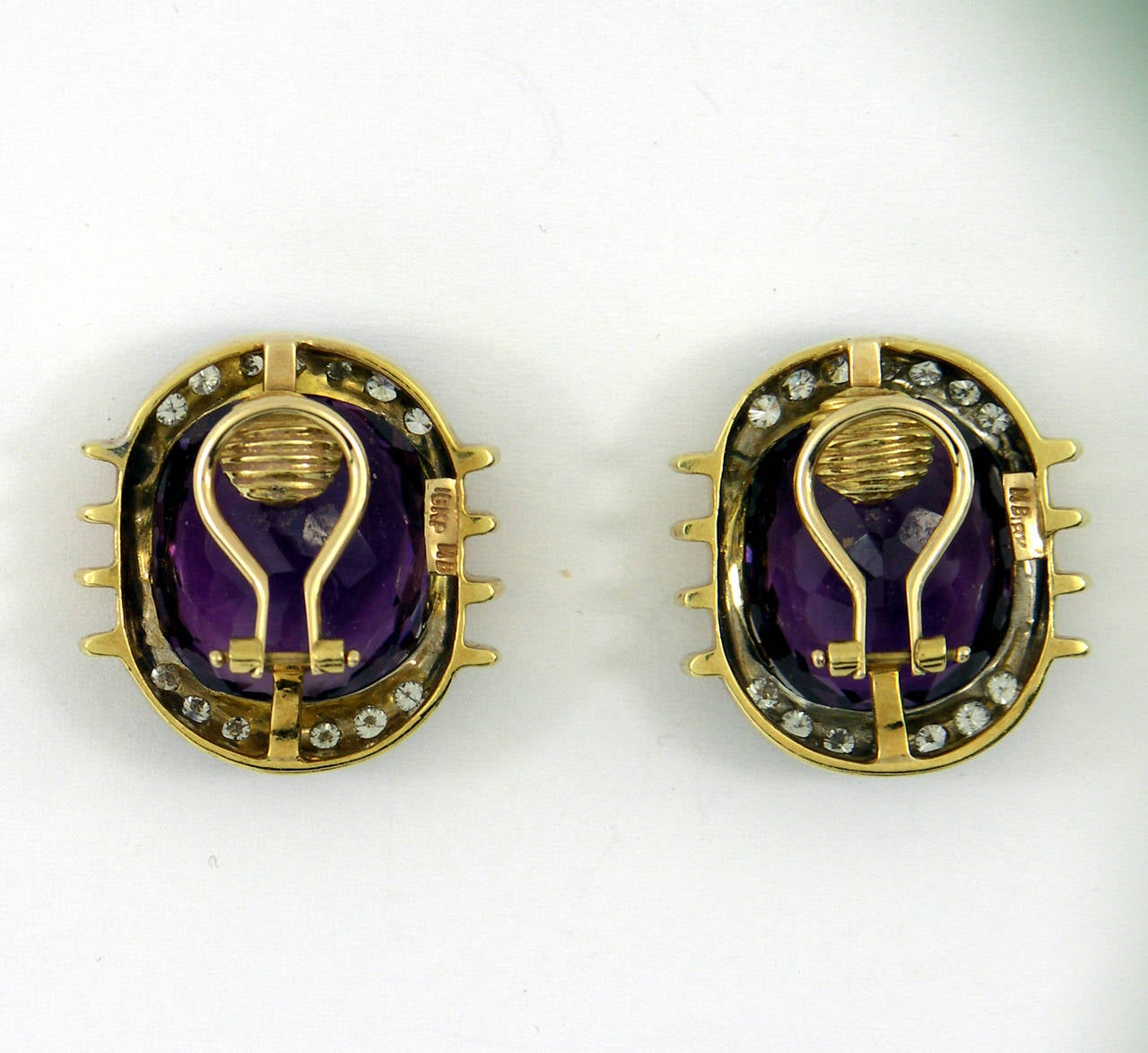 Amethyst Diamond Gold Earrings In Excellent Condition In Palm Beach, FL