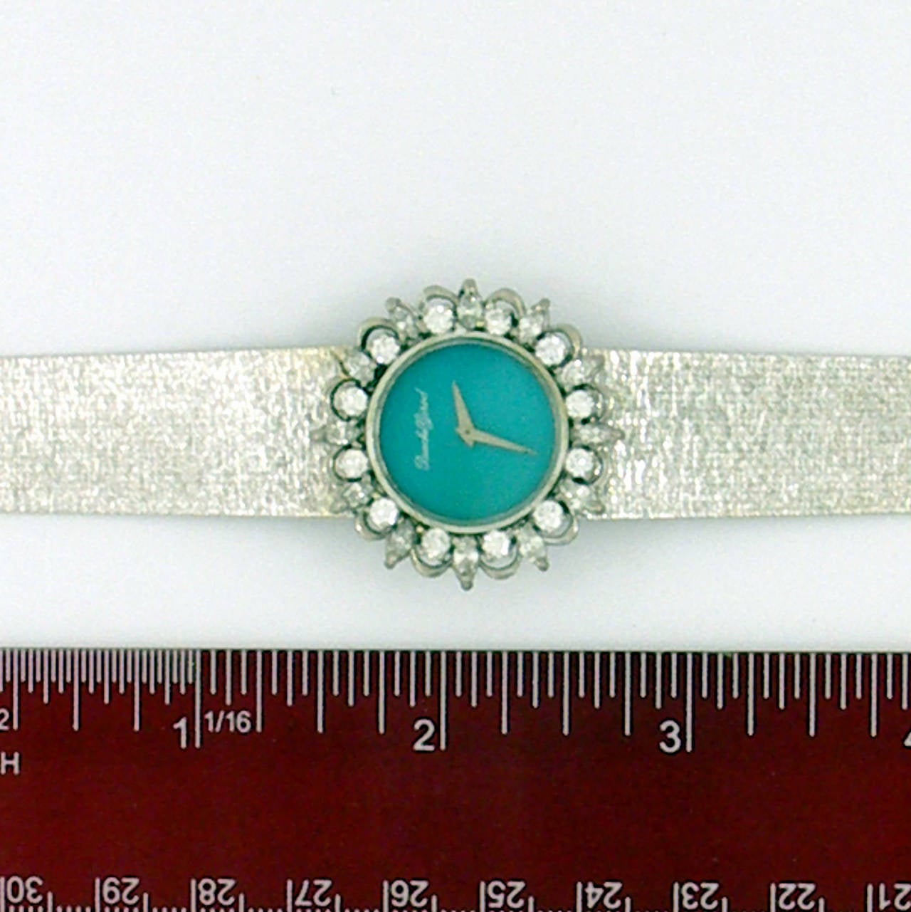Bueche Girod Lady's White Gold Diamond Turquoise Dial Wristwatch 2