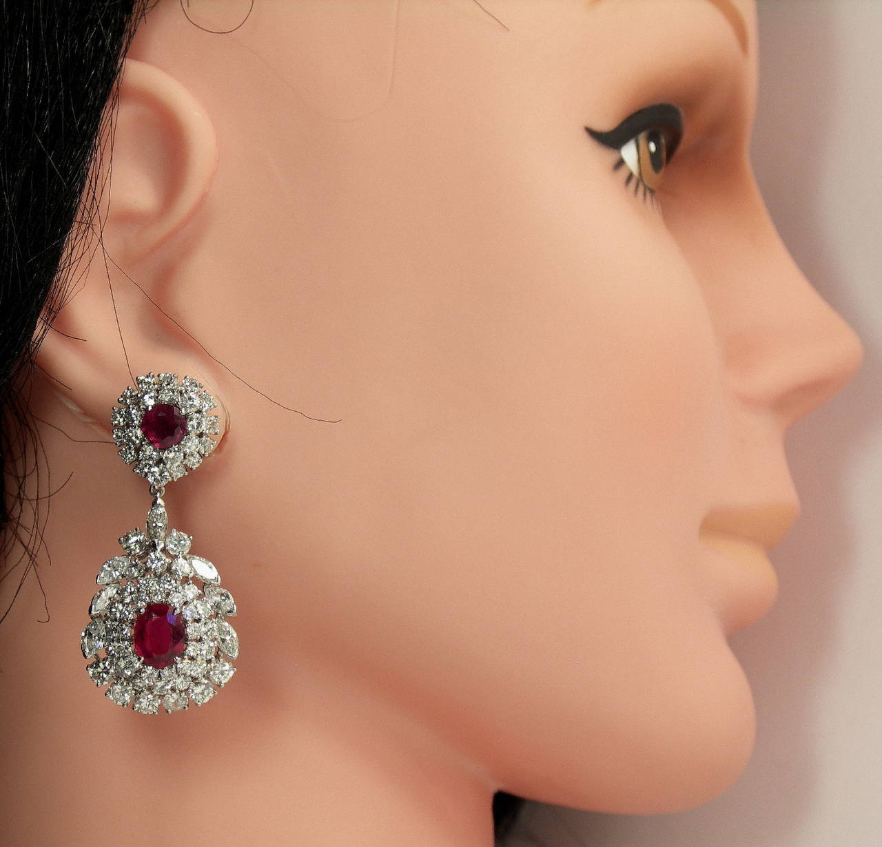 Women's Ruby Diamond Platinum Dangle Earrings