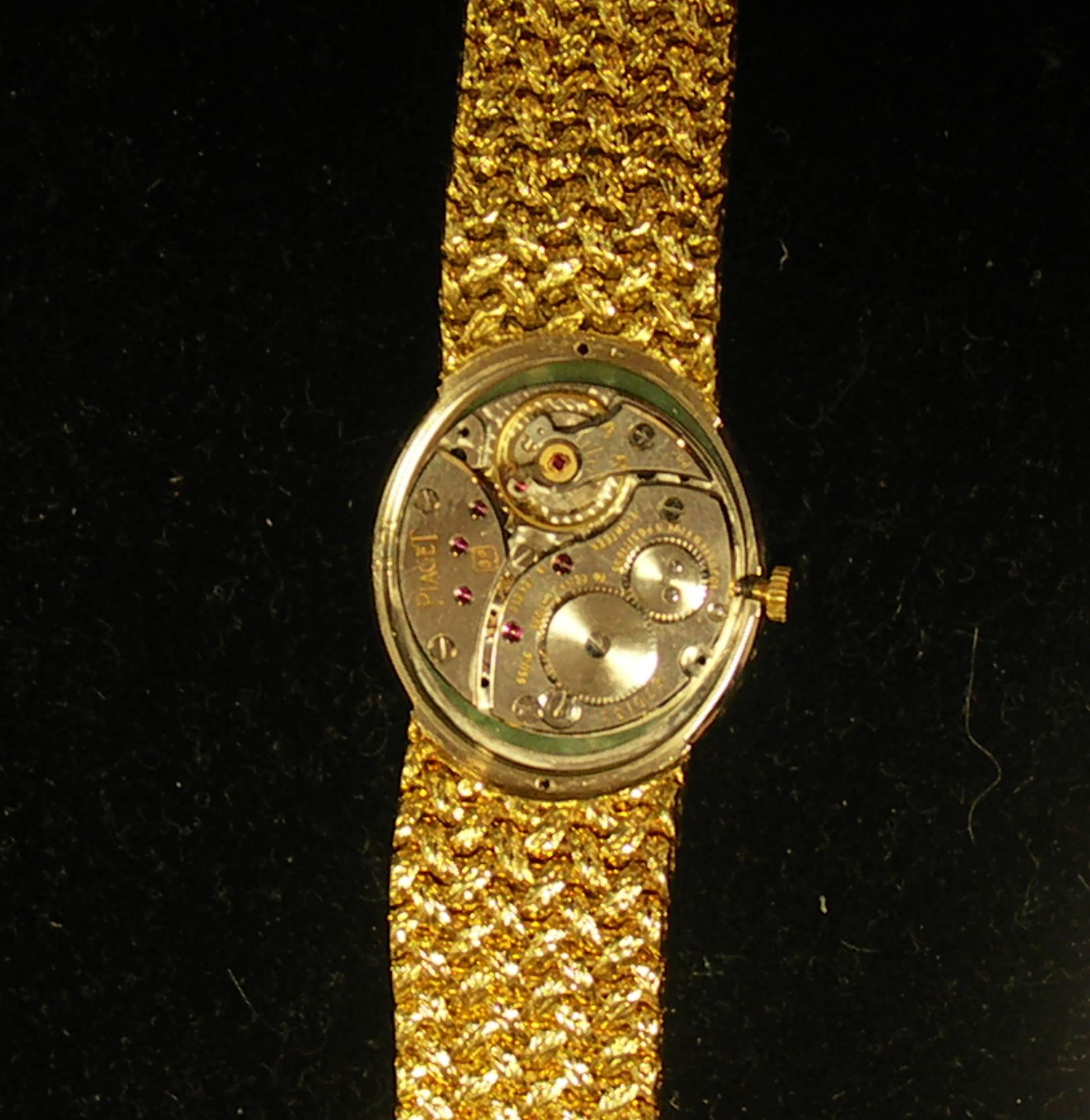 Piaget Yellow Gold Diamond Bezel Jade Dial Woven Bracelet Wristwatch 3