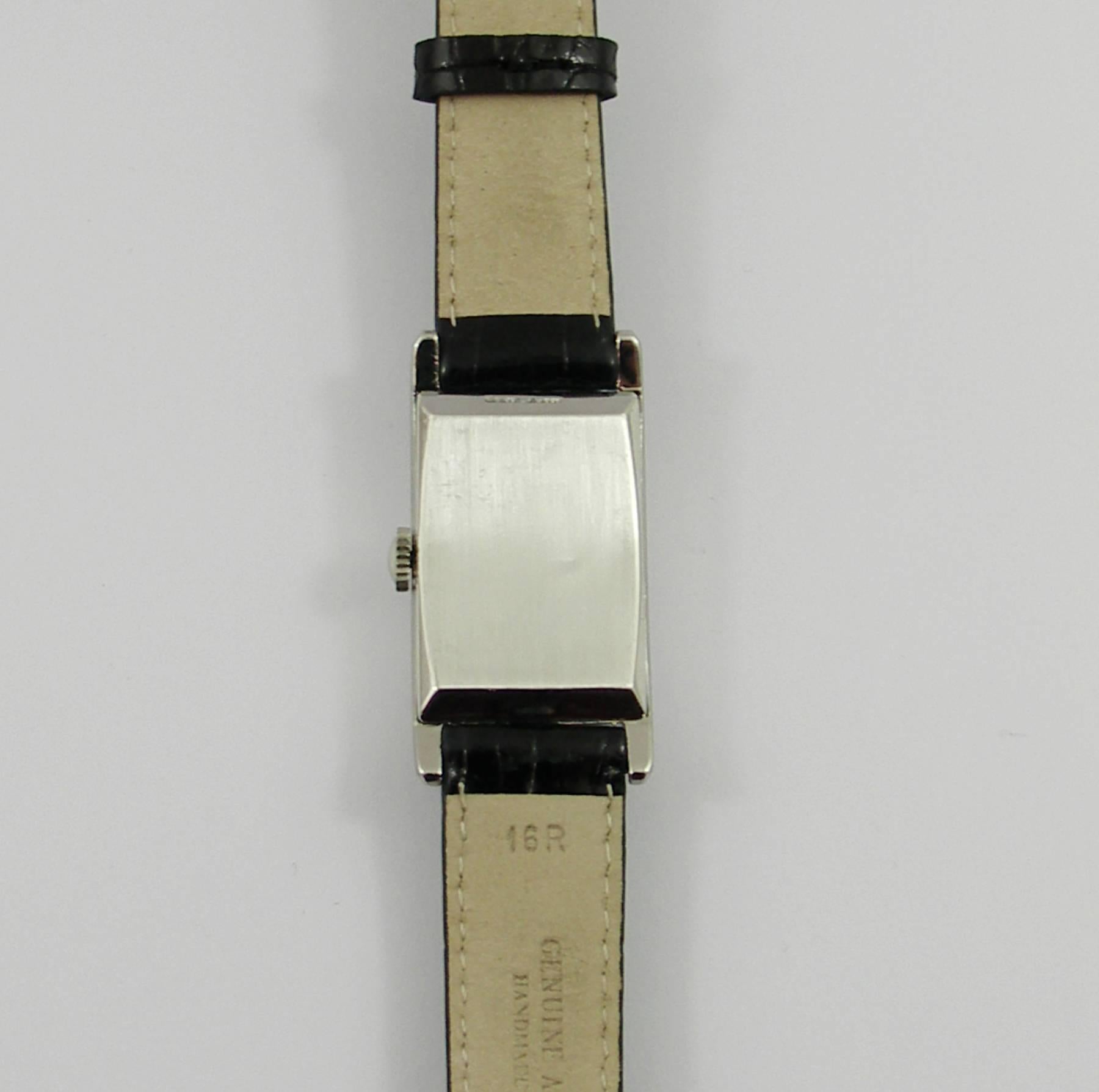 Women's or Men's Hamilton Platinum Diamond Dial Stepped Crystal Vintage Wristwatch